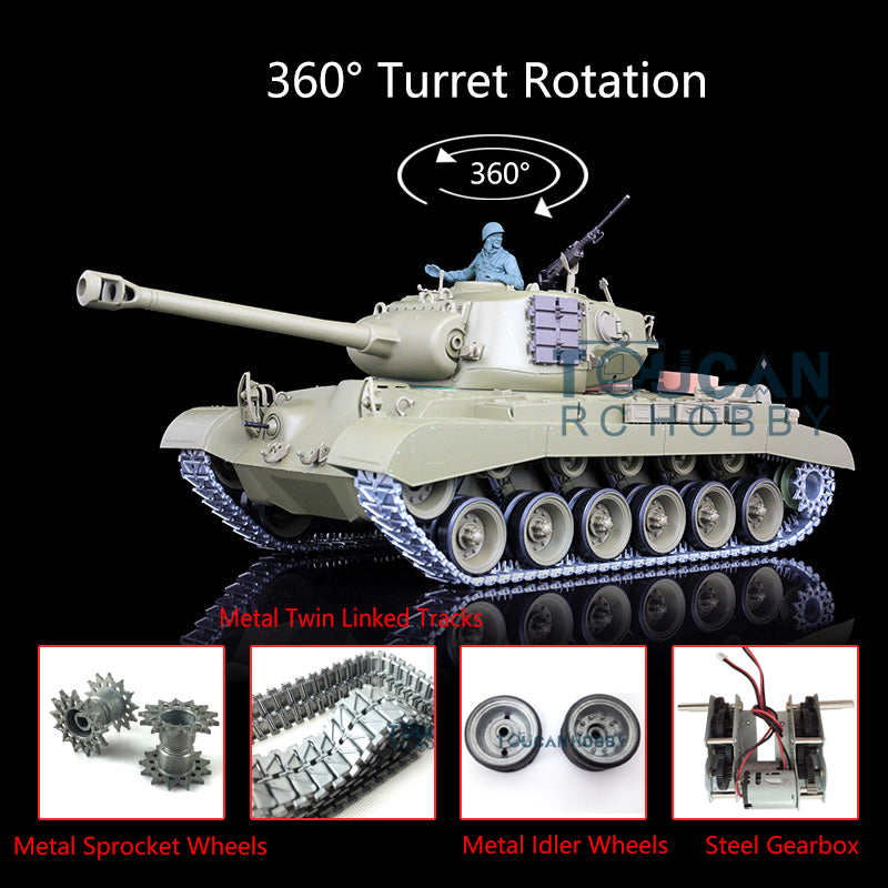 2.4Ghz Henglong 1/16 Scale RC Tank - Upgraded USA M26 Pershing 3838 with 360° Rotating Turret, Metal Tracks & Sprocket Wheels | Realistic Smoke Effect | Perfect for Military Enthusiasts & Collectors | Indoor & Outdoor Play, Battle Simulation, Display Showpiece