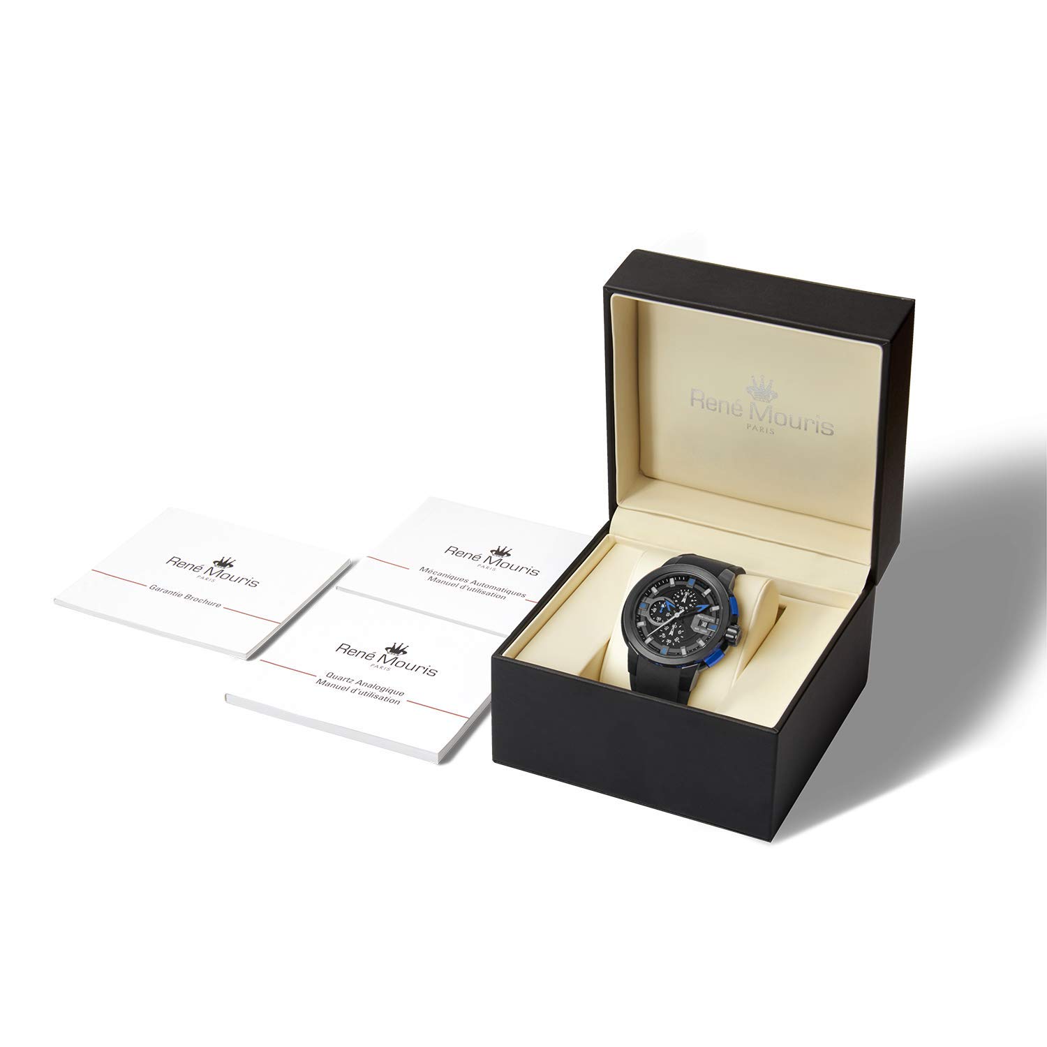 René Mouris Prowler Chronograph Men's Watch - 47MM 316L Stainless Steel Sport Watch with Sapphire Coated Mineral Crystal & Silicone Strap - 100M Waterproof - Perfect for Diving, Swimming & Outdoor Activities