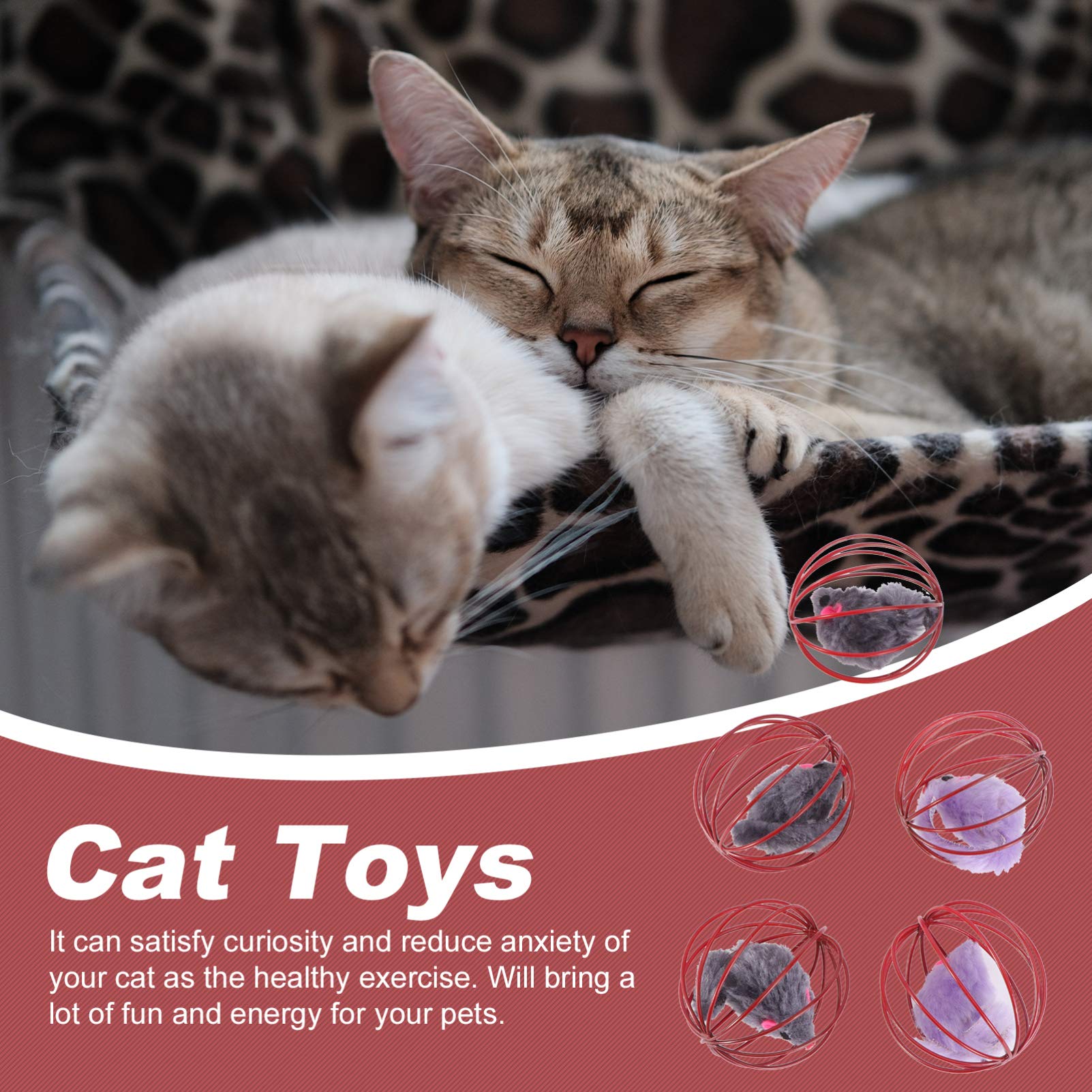 POPETPOP 5-Piece Caged Mouse Cat Toy Set - Interactive Cat Play Balls with Cage for Kittens & Adult Cats - Fun Teaser Toy for Indoor Play, Exercise & Mental Stimulation