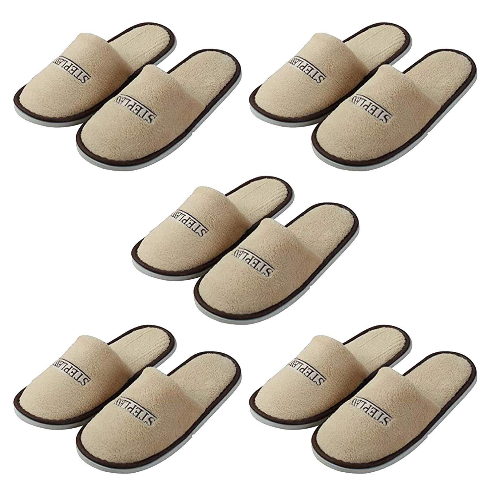 **Soft Plush Disposable Hotel Slippers - 5 Pairs, Comfortable Closed-Toe Slippers for Home, Spa & Travel - Bathroom Essentials & Home Textiles**