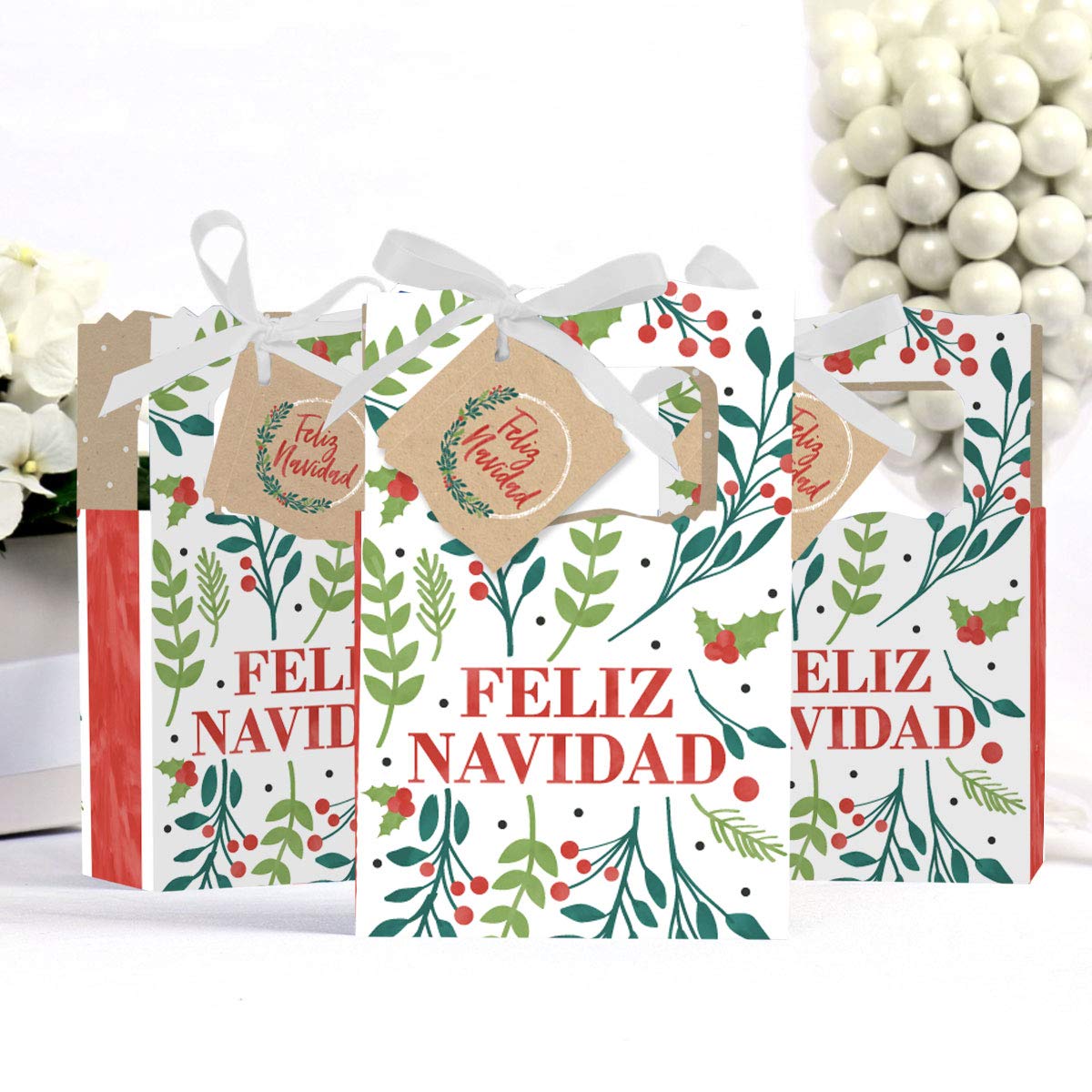 Feliz Navidad Spanish Christmas Party Favor Boxes - Set of 12 Holiday Gift Boxes for Christmas Celebrations, Office Parties & Festive Gatherings