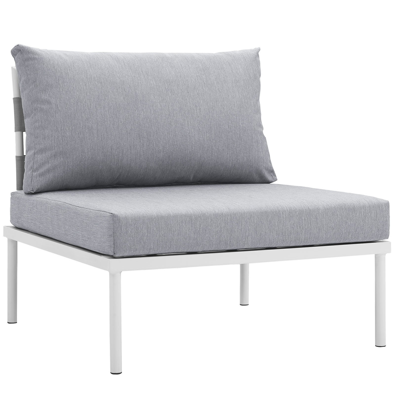 Modway Harmony Outdoor Patio Armless Chair - Lightweight Aluminum Frame with White & Navy Cushions - Perfect for Poolside, Garden, Deck, and Patio Relaxation