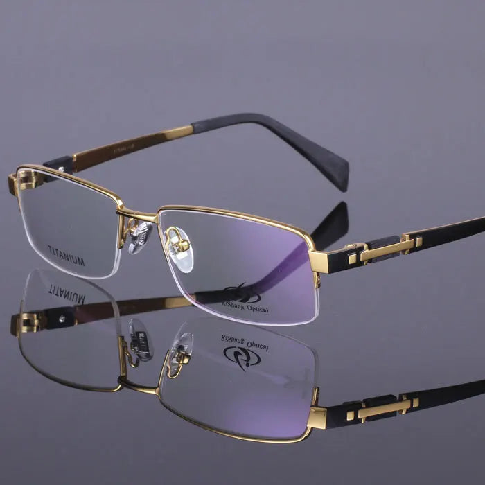 Brightzone Men's Semi-Rimless Big Square Titanium Frame Glasses 428001 - Lightweight Durable Eyewear for Work, Reading & Fashion