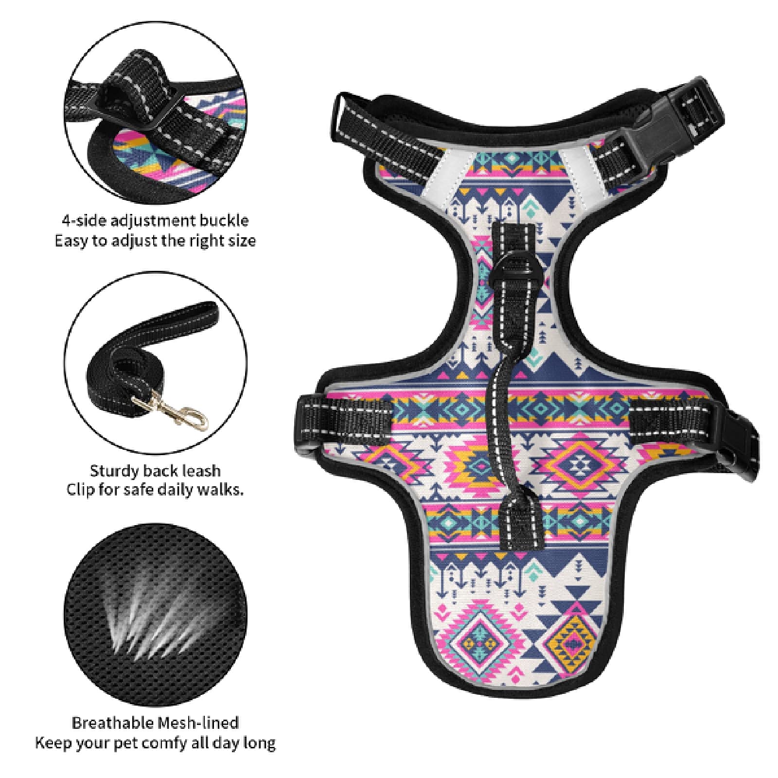 **Aztec Geometric Dog Harness – No Pull Reflective Pet Vest, Breathable & Adjustable for Small & Medium Dogs with Nylon Handle – Perfect for Walking, Hiking & Nighttime Safety**
