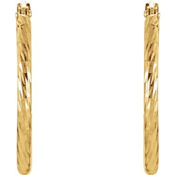 14K Gold Diamond Cut Tube Hoop Earrings 25.5mm - Elegant Dangle Earrings for Women, Perfect for Parties, Weddings & Everyday Wear