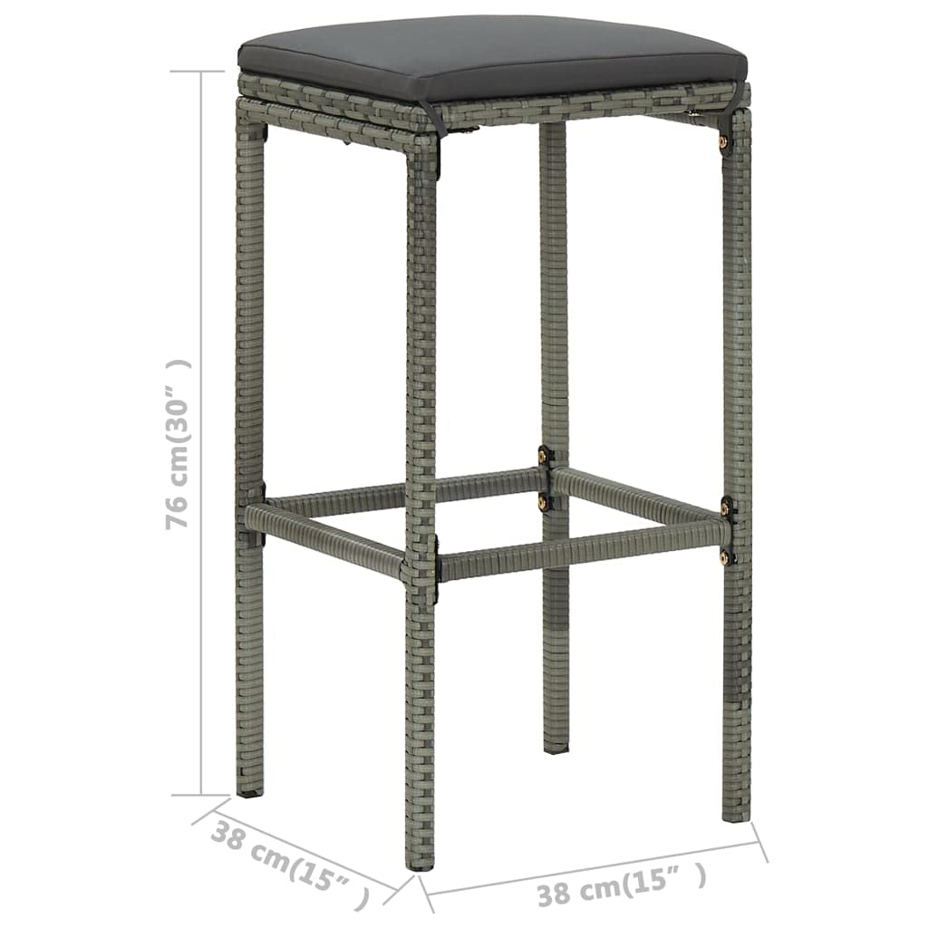 vidaXL 5-Piece Patio Bar Set - Outdoor Bistro Table & Stools with Cushions, Modern Farmhouse Style Gray Poly Rattan - Perfect for Porch, Yard, Garden & Outdoor Dining