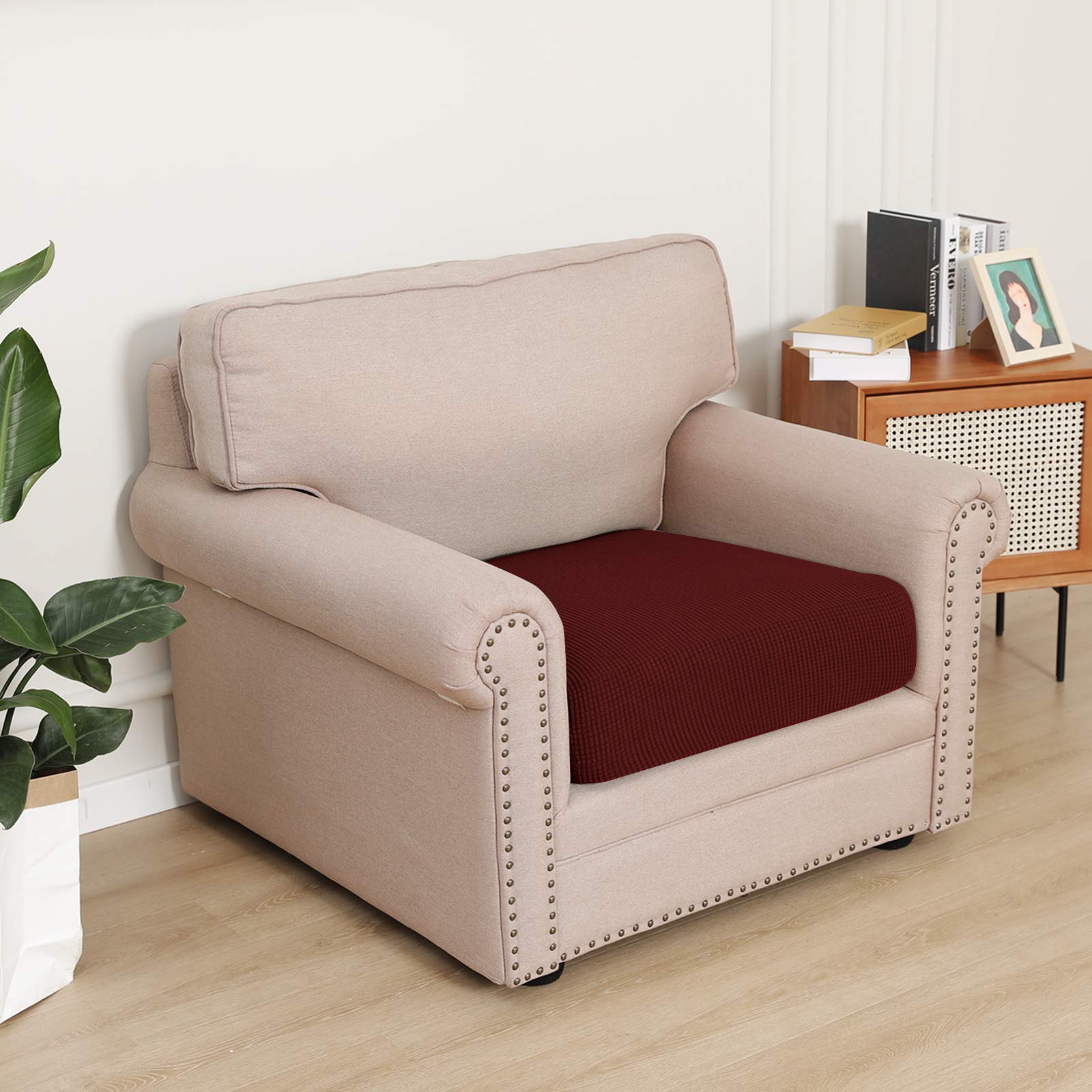 Stretch Sofa Slipcover - Elastic Chair Cushion Cover with Soft Flexibility, Furniture Protector for Living Room (Wine Red) | Perfect for Home Decor, Comfortable Seating & Sofa Protection