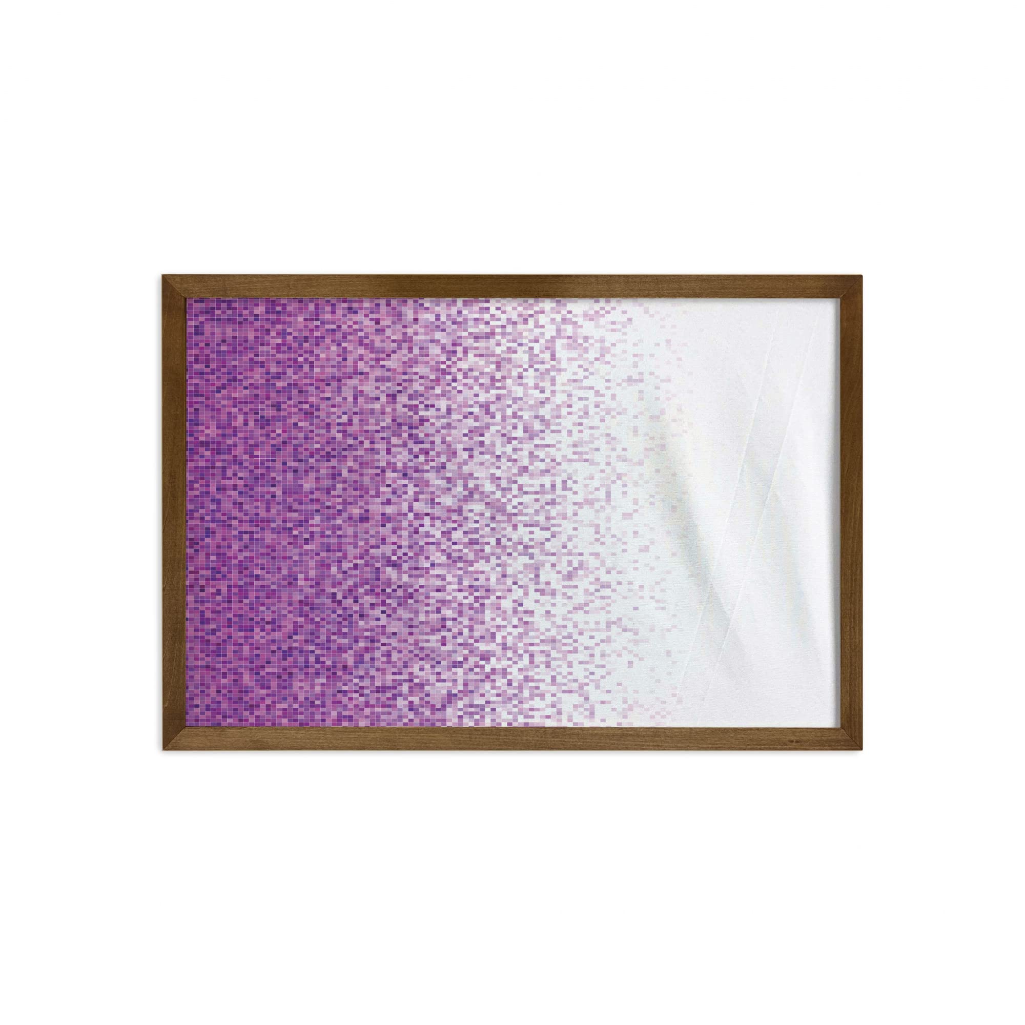Ambesonne Magenta Framed Wall Art - Modern Computer Pixel Mosaic Design with Teak Wood Frame, 35