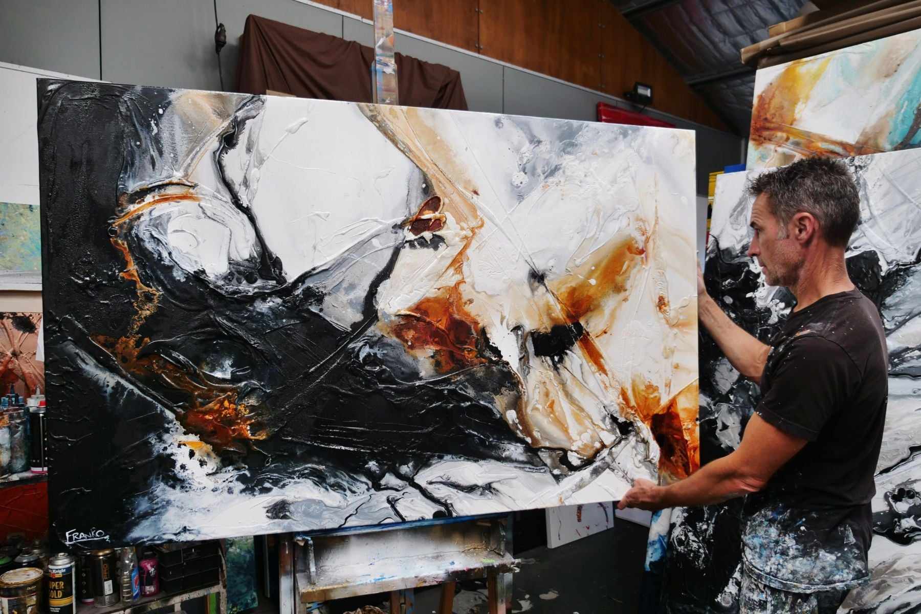 160cm x 100cm Black & White Textured Abstract Painting - Graphite Oxide Artwork for Modern Living Room & Office Wall Decor