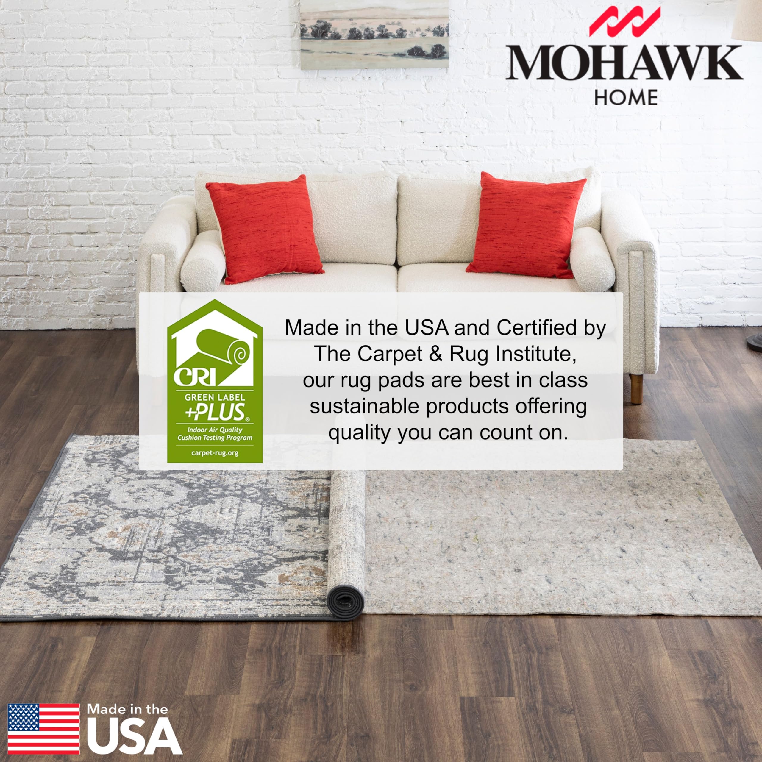 Mohawk Home 12' x 15' Non-Slip Rug Pad Gripper - 1/4 Inch Thick Dual Surface Felt & Rubber Backing - Safe for Hardwood, Tile, Laminate Floors - Perfect for Living Room, Bedroom, Office