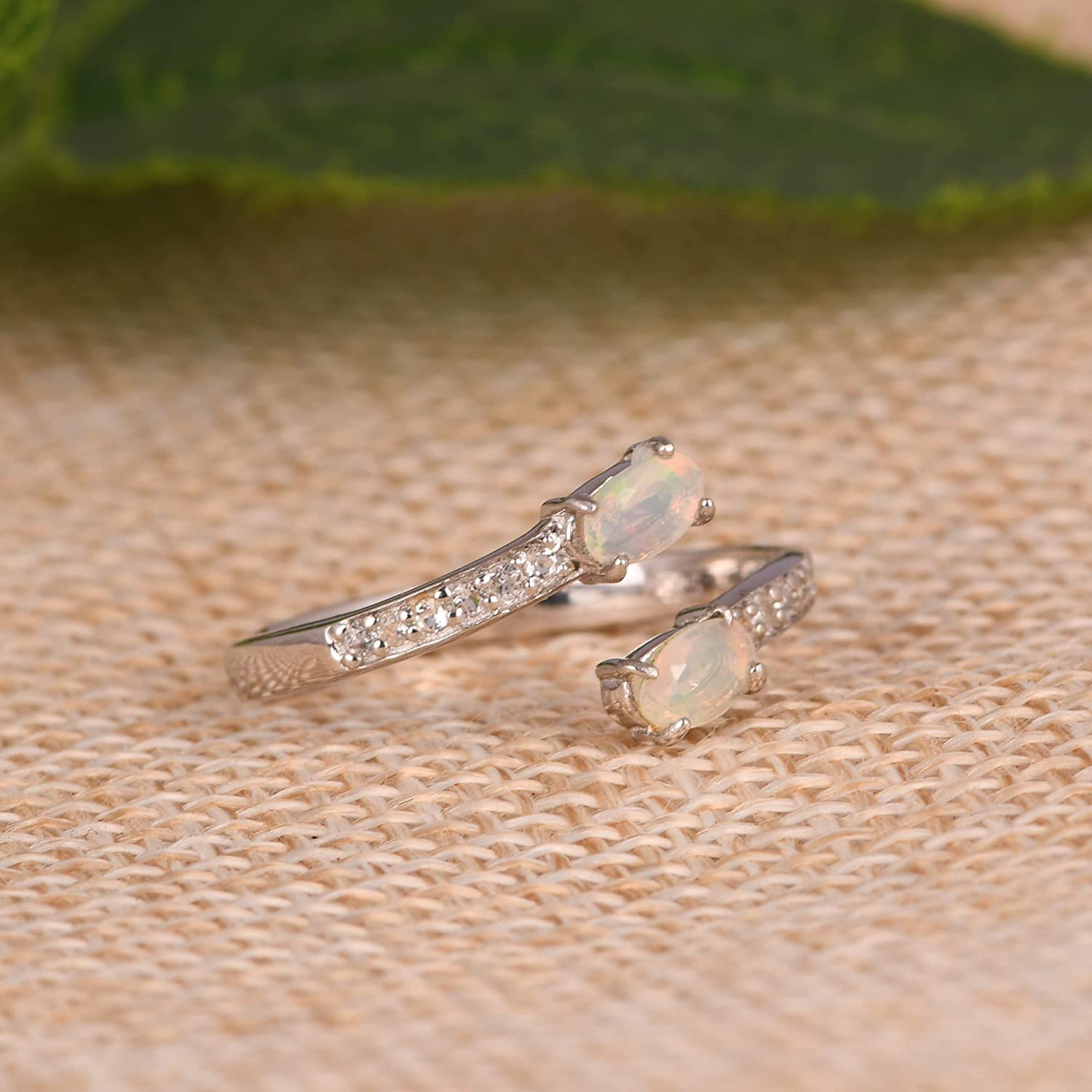 925 Sterling Silver Round Natural White Topaz & Ethiopian Opal Gemstone Ring for Women - Anniversary, Engagement, Baby Shower Gift for Mom, Sister & Friends | Elegant Jewelry for Special Occasions & Everyday Wear (Size 5.5)