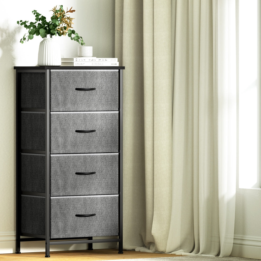 4-Drawer Chest Dresser Organizer - Tallboy Storage Cabinet in Grey for Bedroom, Living Room & Office