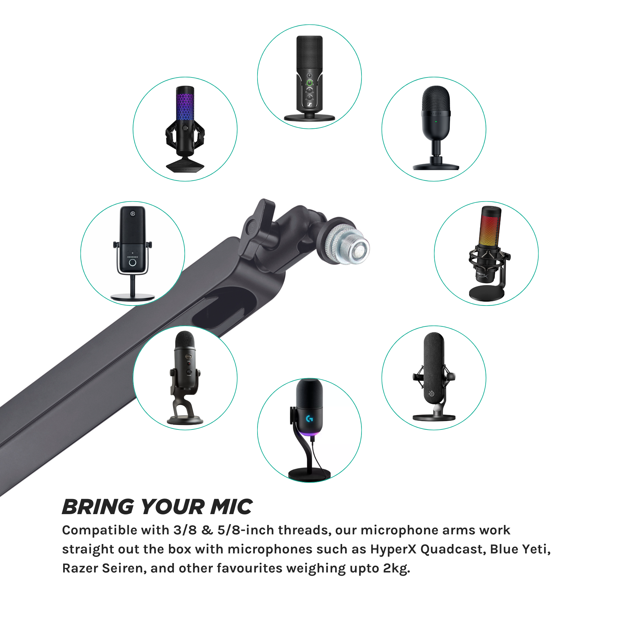 Glide Low Profile Microphone Arm - Adjustable Studio Boom Stand for Podcasting, Streaming & Voice Recording | Perfect for Home Studios & Content Creators