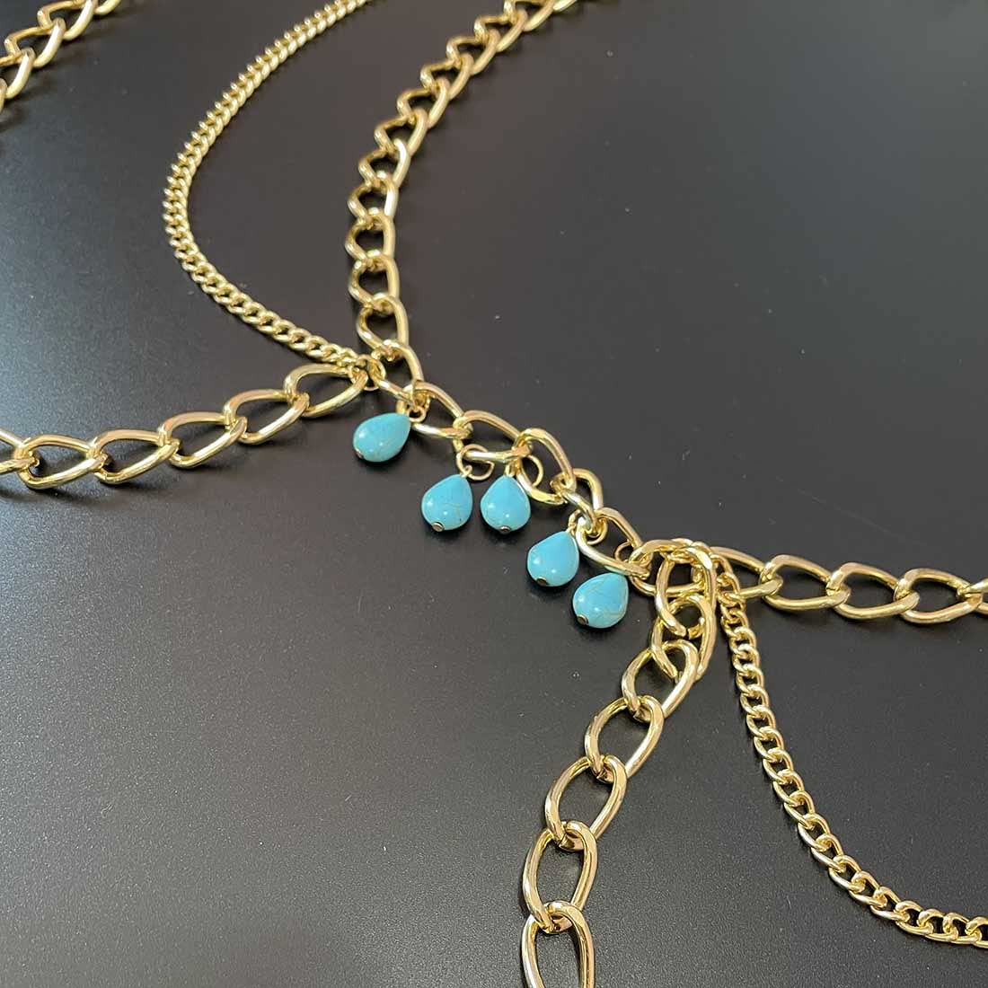 Boho Turquoise Waist Chain with Gold Tassel Charms - Elegant Belly Body Jewelry for Women & Girls | Perfect for Beach Parties, Bikini Outfits & Festival Fashion Accessories