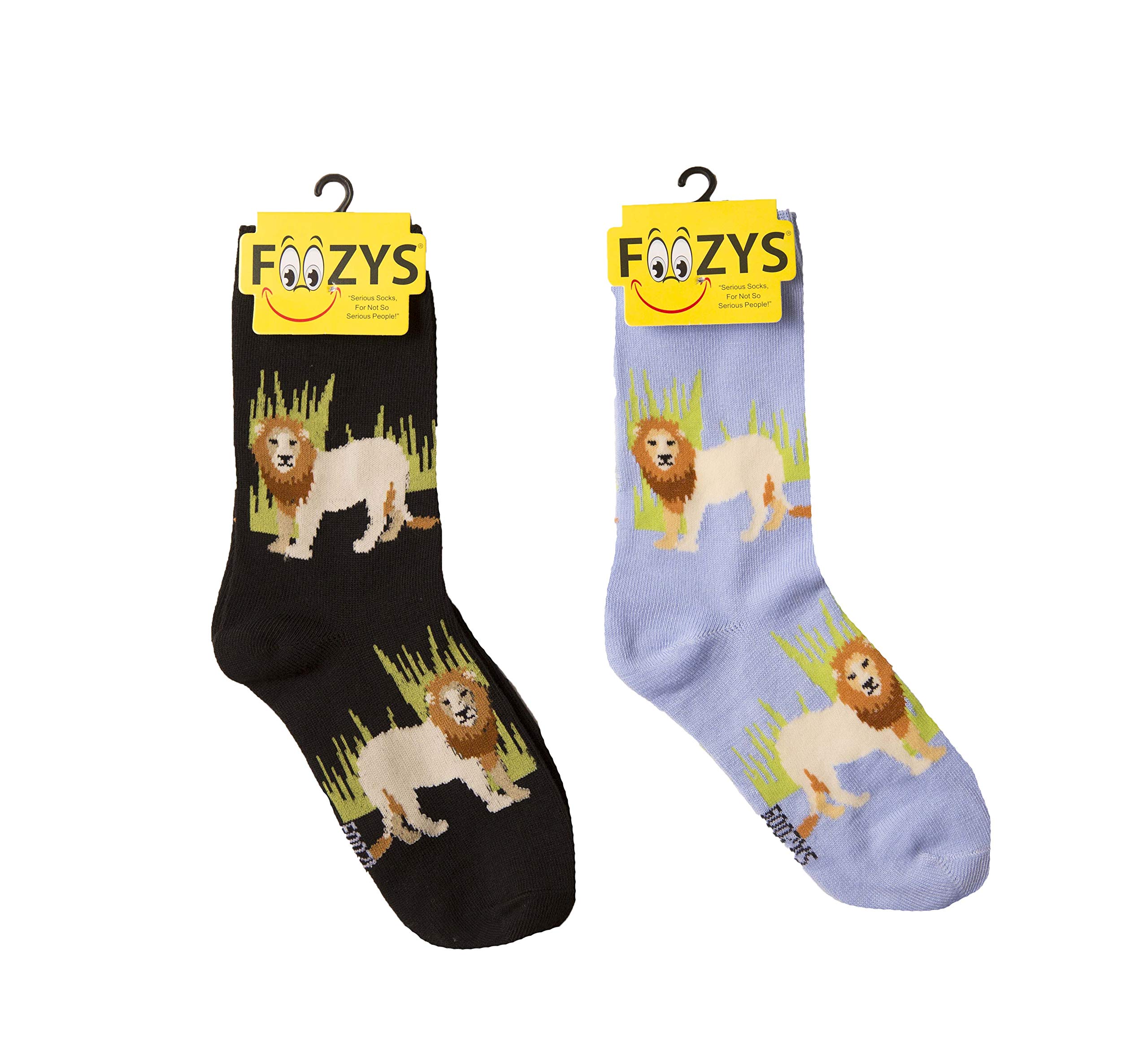 Foozys Women's Crew Socks - Cute Lion Zoo Animal Novelty Socks (2 Pairs) | Soft & Comfortable Cotton Socks for Casual Wear, Gifts & Zoo Lovers