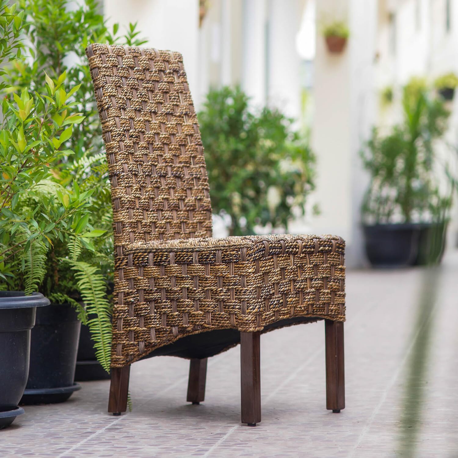 Handwoven Manila Abaca Rattan Wicker Dining Chair - Natural Boho Style Indoor/Outdoor Furniture for Patio, Dining Room & Beach House Decor