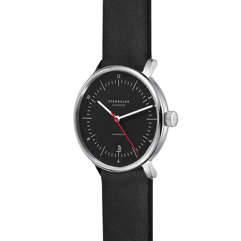 Naos Automatic 38mm Men's Watch - Black Dial with Genuine Leather Strap - Classic Dress Watch for Business, Office & Formal Occasions