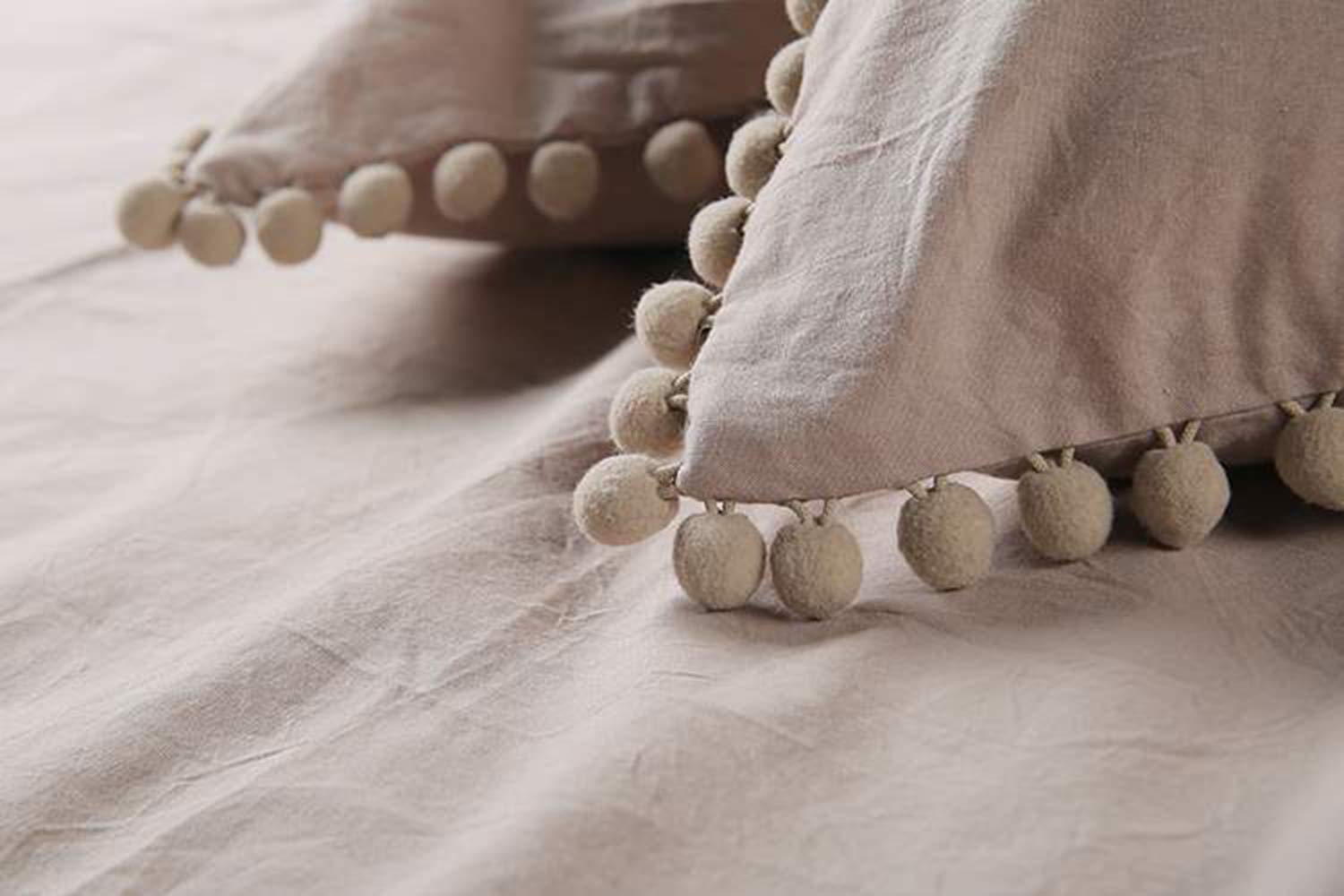 TanNicoor Pom Fringe Duvet Cover Set - 2 Piece Ultra Soft Washed Cotton Bedding Set with Zipper Closure, Modern Style Comforter Cover for Twin Bed (Khaki) | Cozy Home Decor for Bedroom & Guest Room