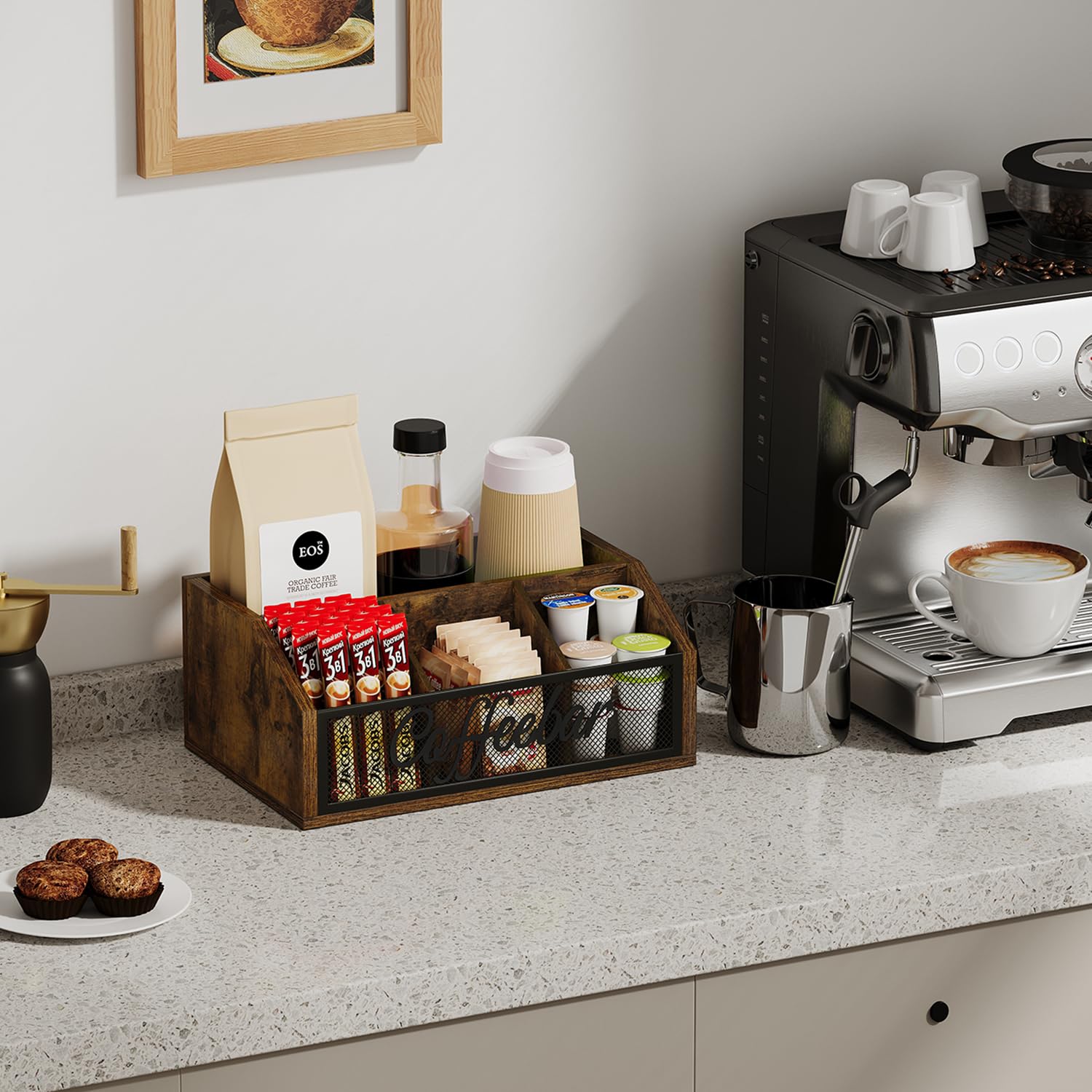 YINMIT Coffee Station Organizer - Countertop Coffee Bar Accessories Holder for Coffee Pods, Syrup, Cups & Stirrers - Coffee Condiment & Tea Organizer for Office, Kitchen or Home Coffee Station - Perfect for Espresso Machines & Keurig Brewing Systems