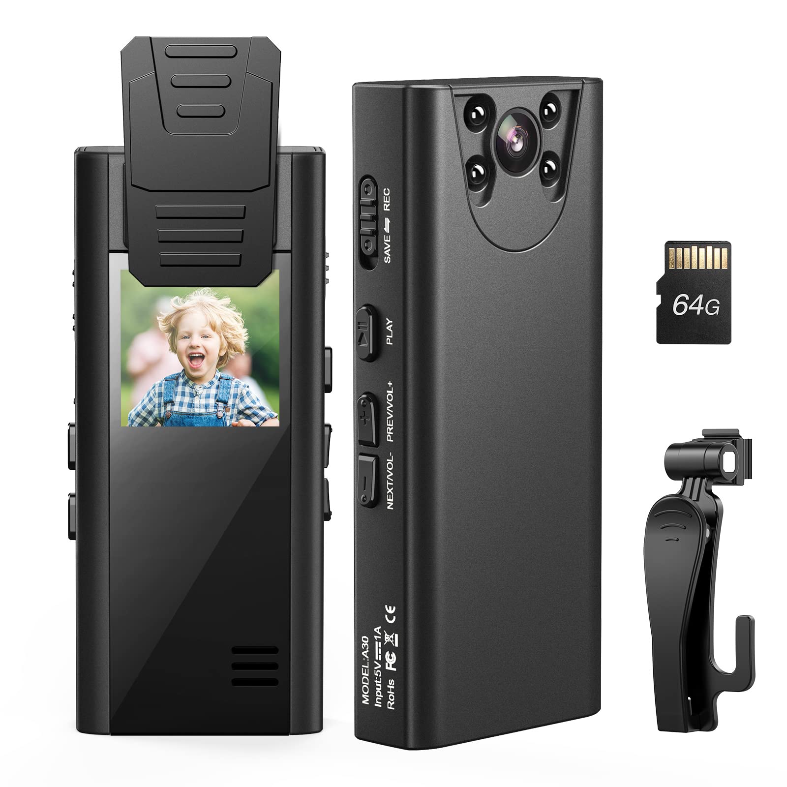 Losfom Z01 1080P HD Body Camera with Audio & Infrared Night Vision, Police Mini Body Cam with Rotating Clip, 10HR Battery Life - Ideal for Riding, Meetings, Indoor Security (Includes 64GB Memory)