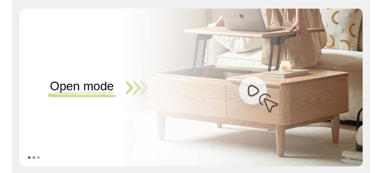 Solid Oak Wood Modern Lift-Top Coffee Table with Slate Surface - Perfect for Living Room, Home Office, and Small Spaces