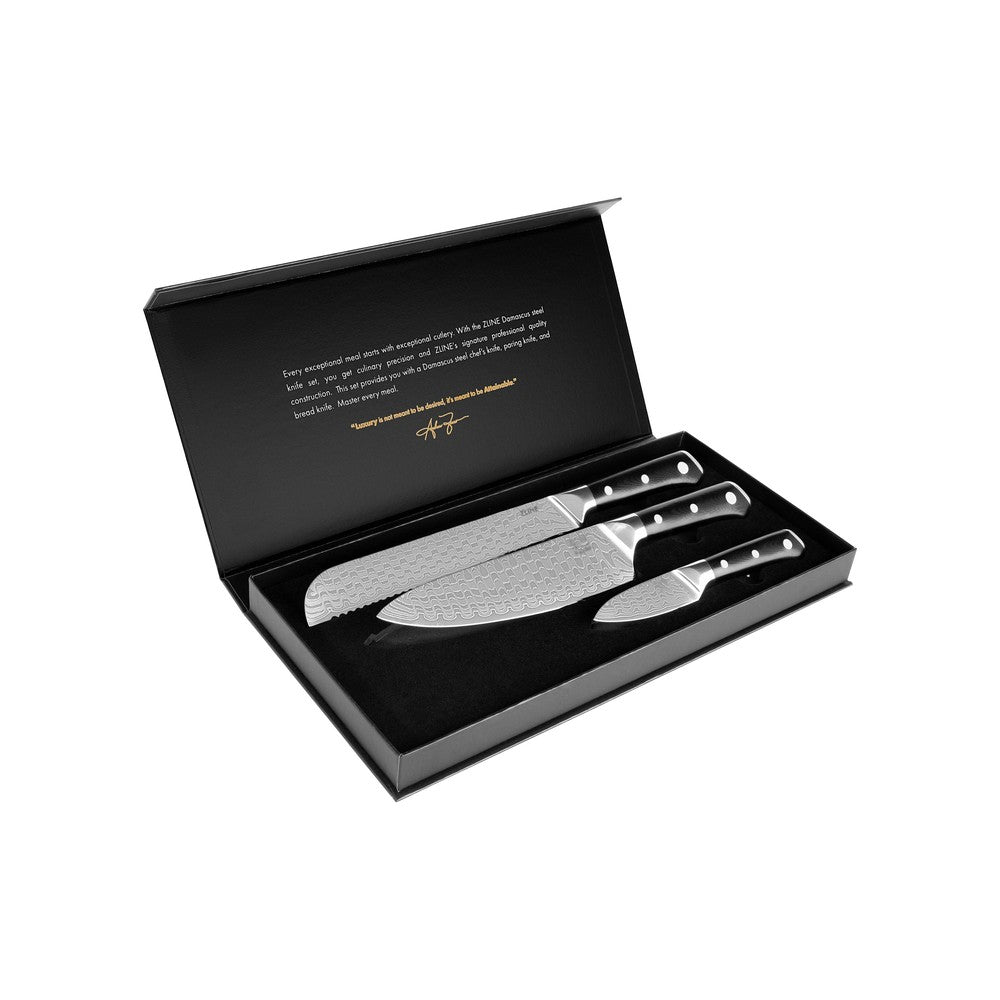 ZLINE 3-Piece Professional Japanese Damascus Steel Knife Set (KSETT JD 3) - Sharp Chef Knives for Slicing, Dicing & Food Prep - Perfect for Home Cooks & Professional Kitchens