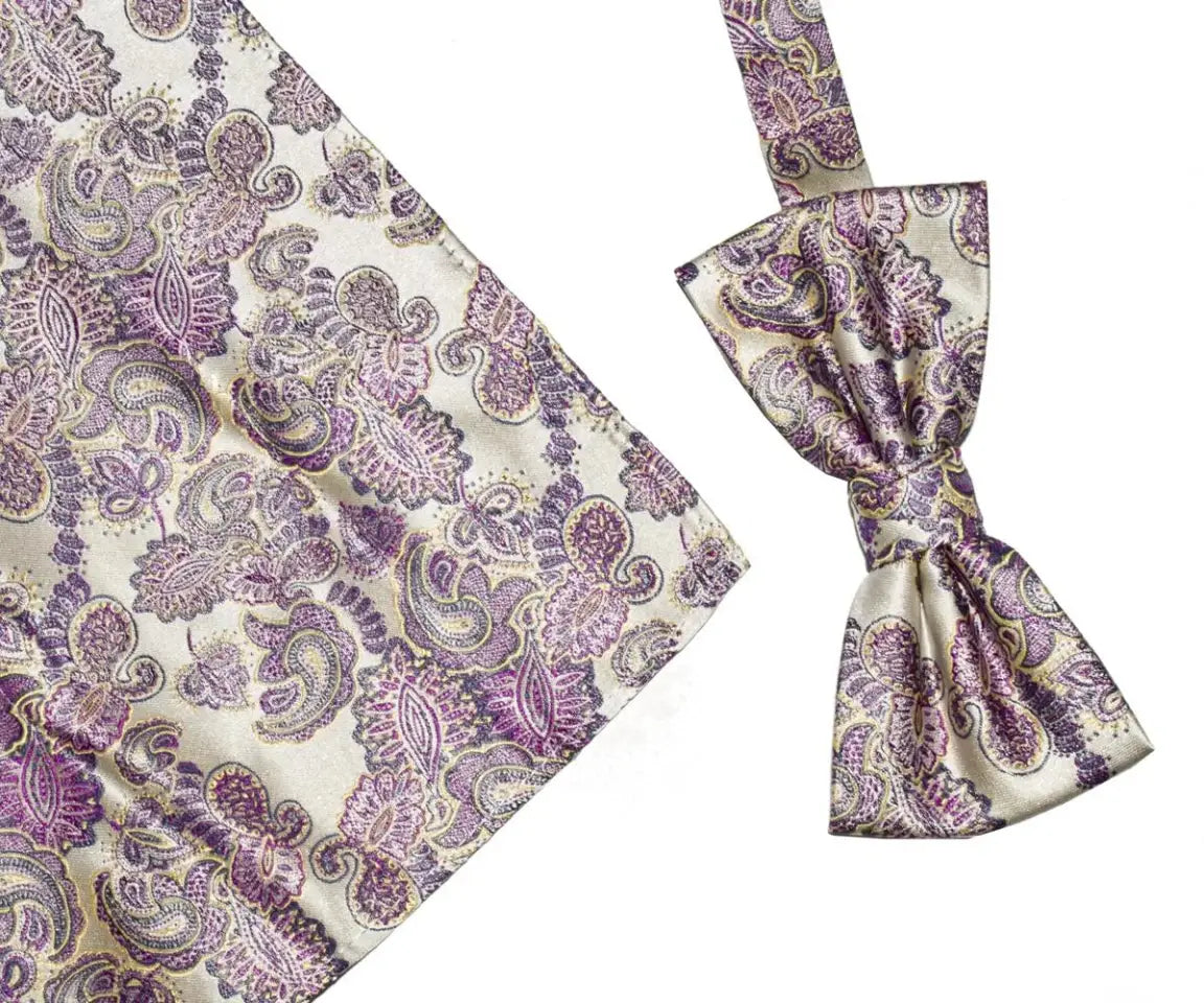 L.A. Smith Ecru Pink Paisley Silk Bow Tie & Pocket Square Set | Elegant Formal Accessories for Weddings, Prom & Special Occasions