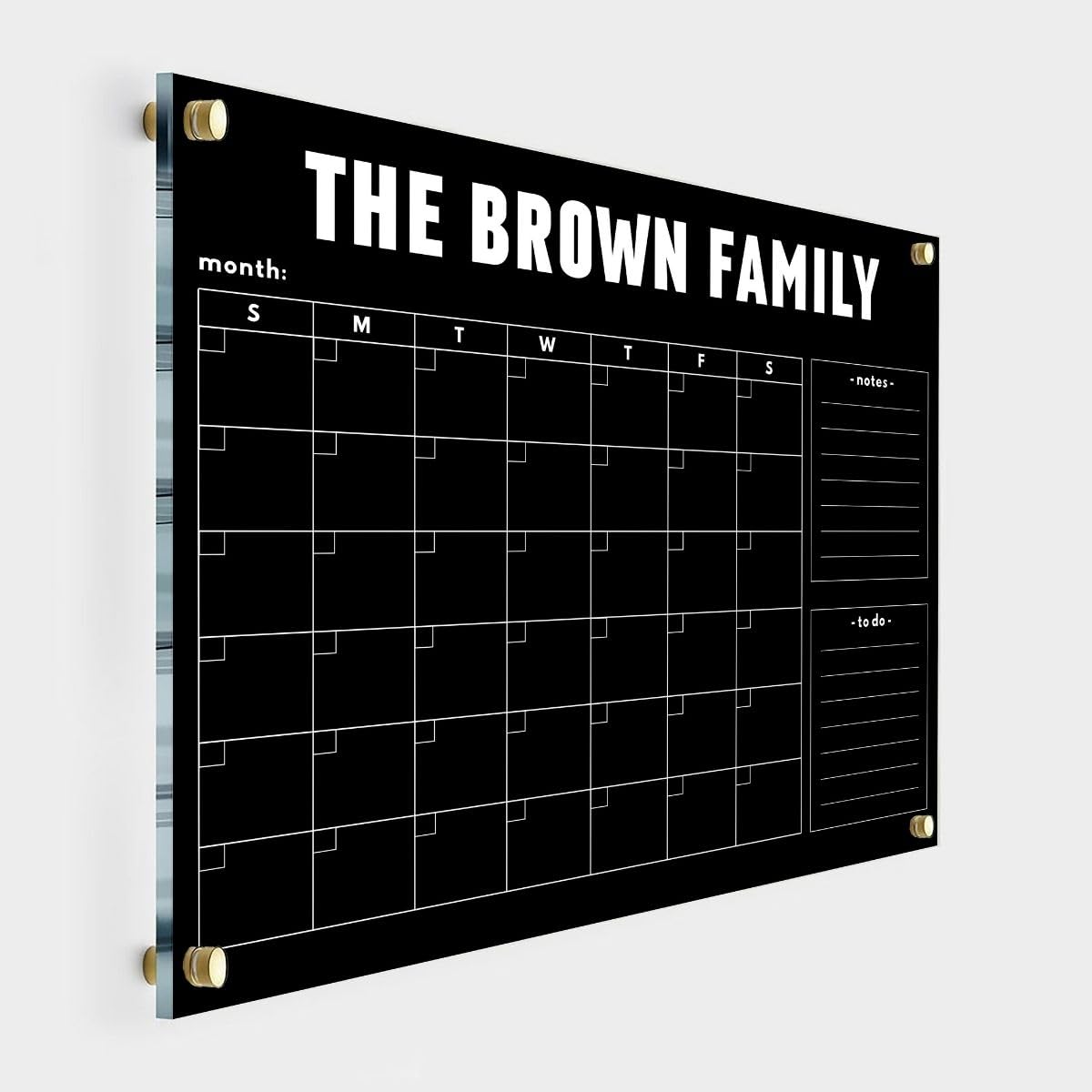 2025 Personalized Black Acrylic Dry Erase Board - Custom Wall Calendar with Standoffs & Writing Surface | Perfect for Home Office, Classroom & Kitchen Organization