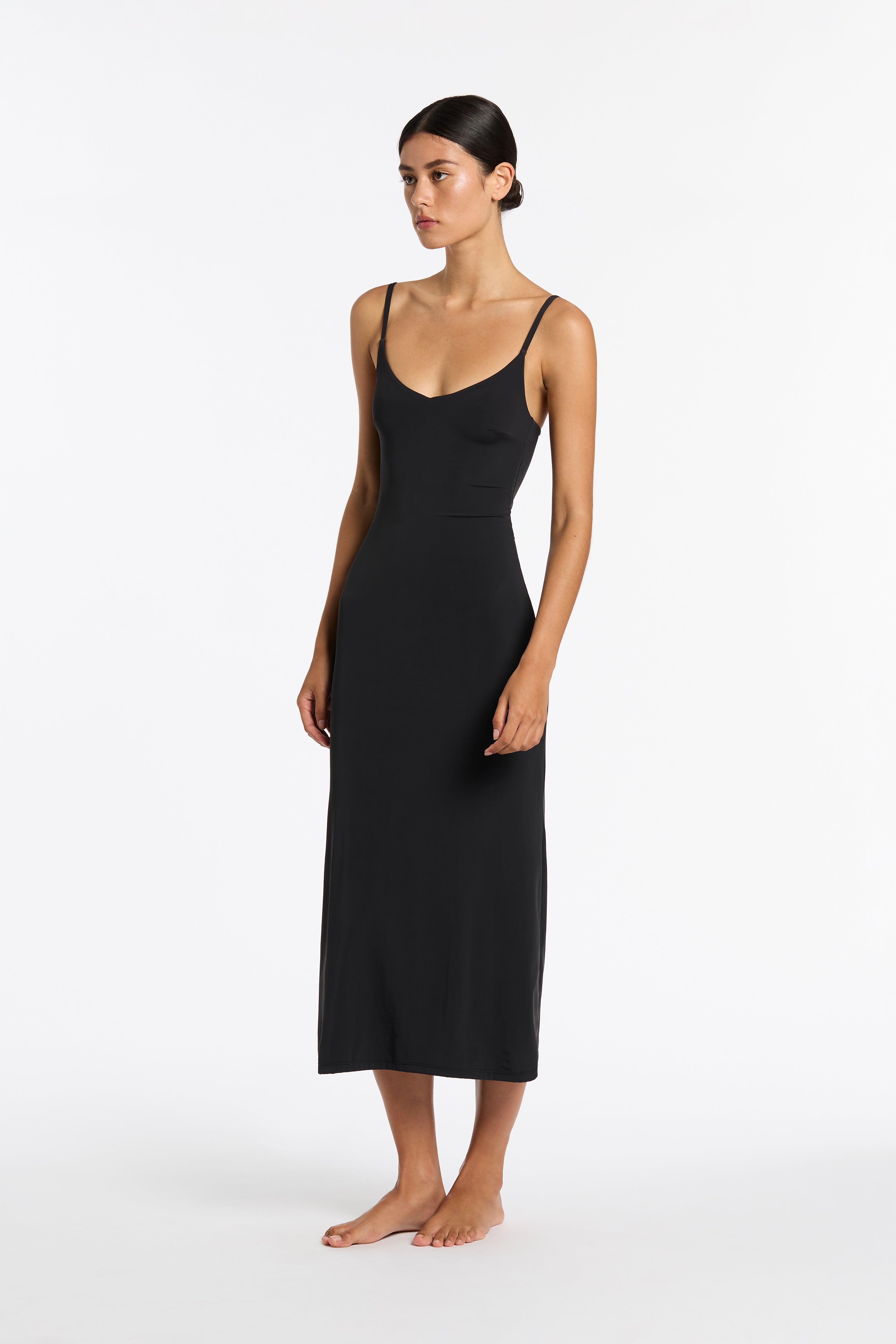 Black Midi Slip Dress - Elegant & Comfortable for Casual Outings, Date Nights & Special Occasions