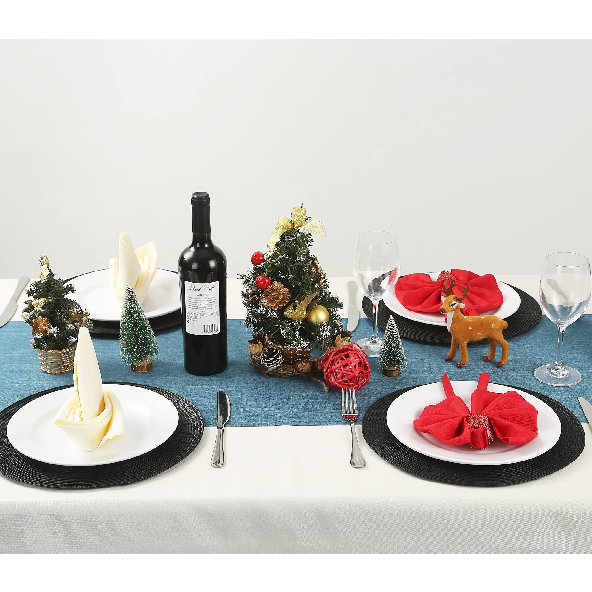 Round Non-Slip Heat Resistant Washable Placemats Set of 6 - 12.6 Inch Small Circle Table Mats for Dining Table (Black) | Perfect for Everyday Meals, Dinner Parties & Home Decor