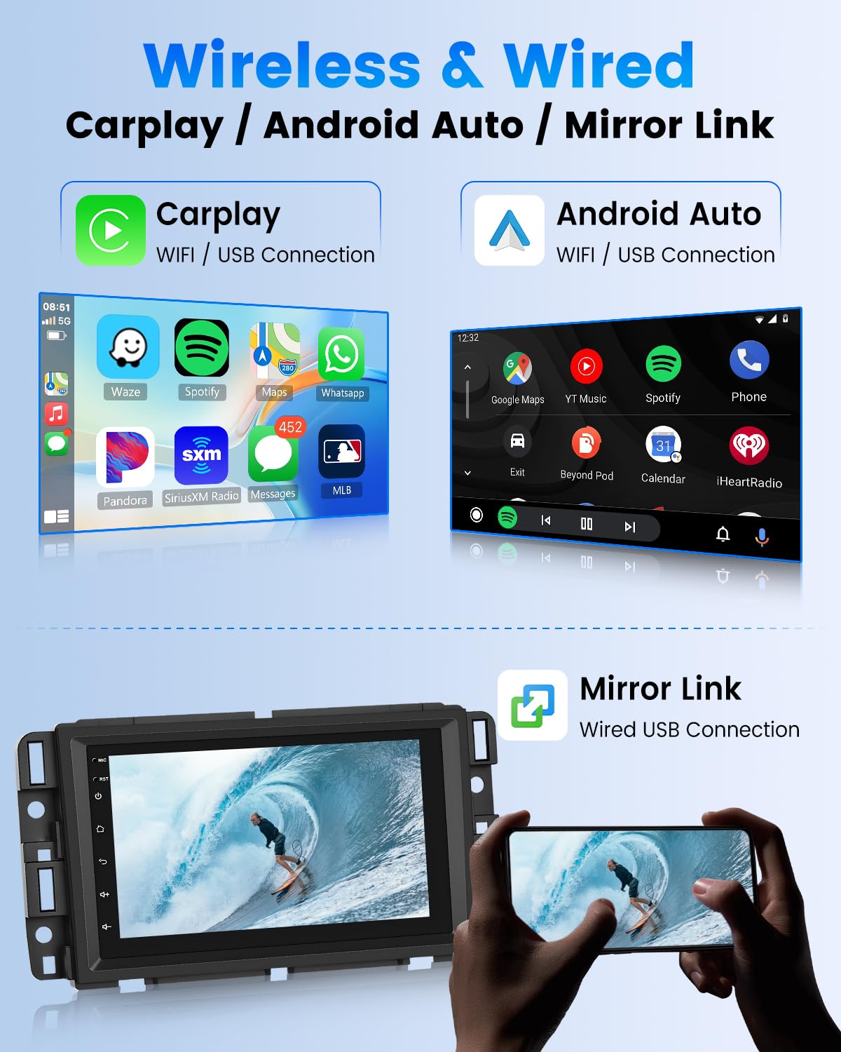 2G+64G Android Car Stereo for Chevrolet Silverado GMC Sierra Yukon 2007-2013 | Rimoody GPS Navigation Head Unit with Apple CarPlay & Android Auto | Multimedia Video Player & Backup Camera | Perfect for Road Trips & Daily Commuting