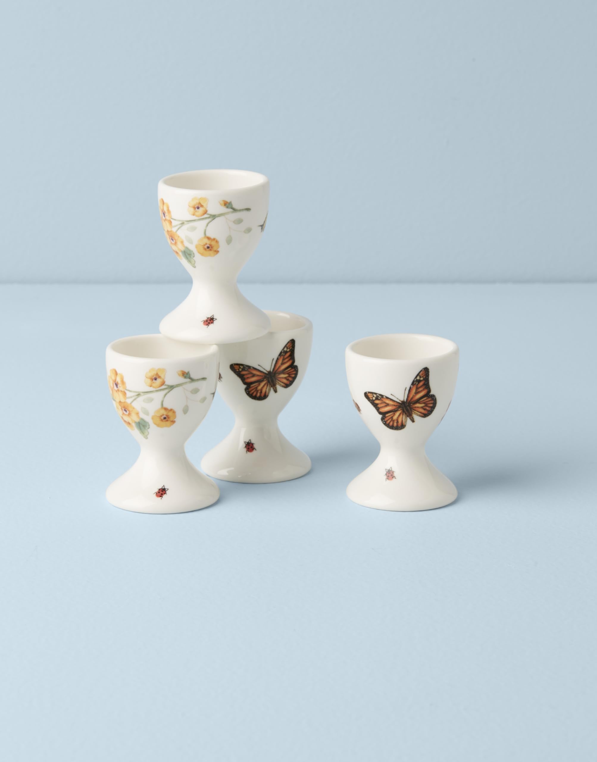 Lenox Butterfly Meadow 4-Piece Egg Cup Set - Elegant Porcelain Egg Holders for Breakfast & Brunch - Perfect for Easter, Mother's Day & Tea Parties