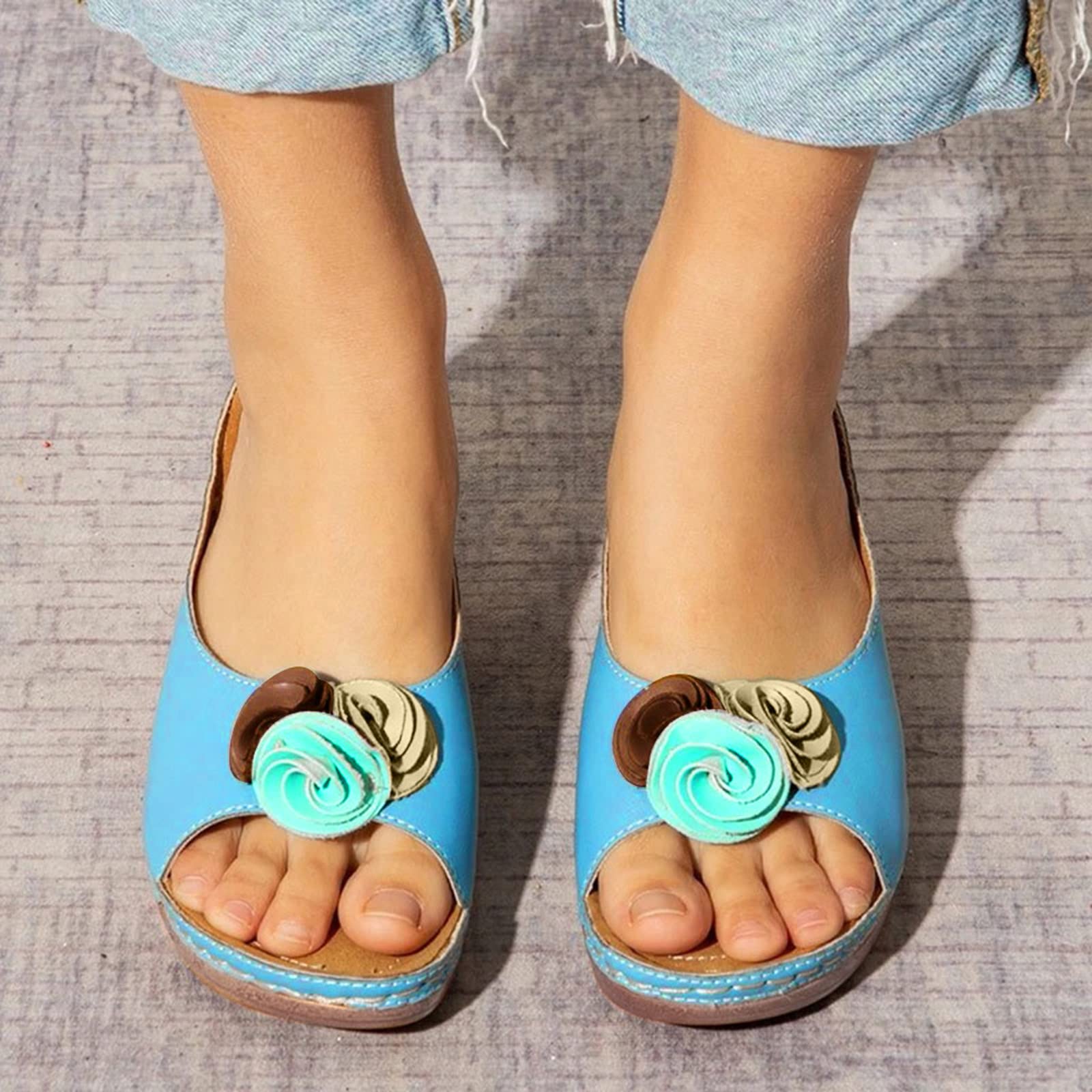 Stylish Women's Wedge Espadrille Sandals - Plus Size Comfortable Slip-On Floral Summer Shoes for Casual Outings & Beach Vacations