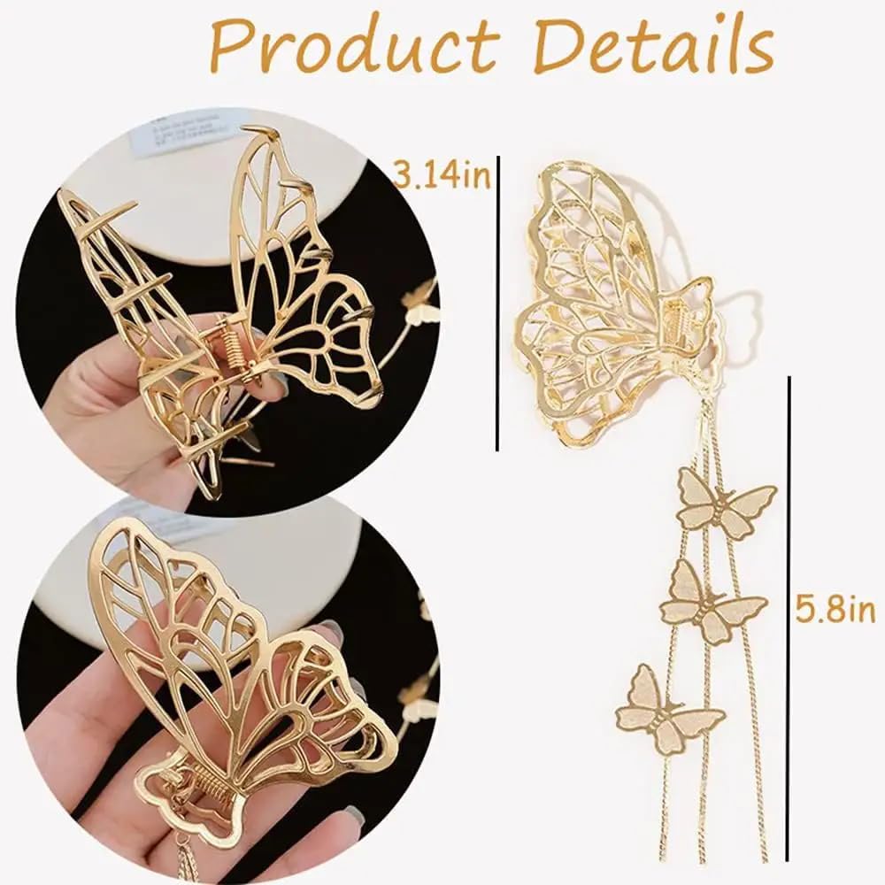 Savita Collection Butterfly Metal Hair Claw Clip - Non-Slip Gold Hair Clamp for Thick Hair, Fashion Hair Accessories (Pack of 1) - Perfect for Parties, Weddings & Everyday Styling