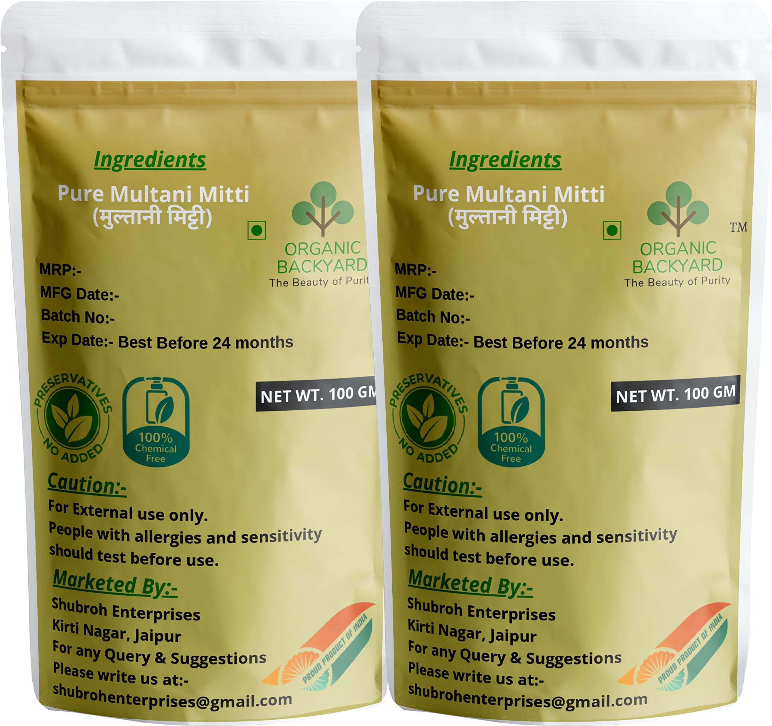 100% Natural Organic Multani Mitti (Fuller's Earth) Powder - 100g x 2 Pack for Glowing Skin & Face Care | Vegan Clay Mask for Acne, Blackheads & Oil Control | Perfect for Spa Day & At-Home Skincare Routine