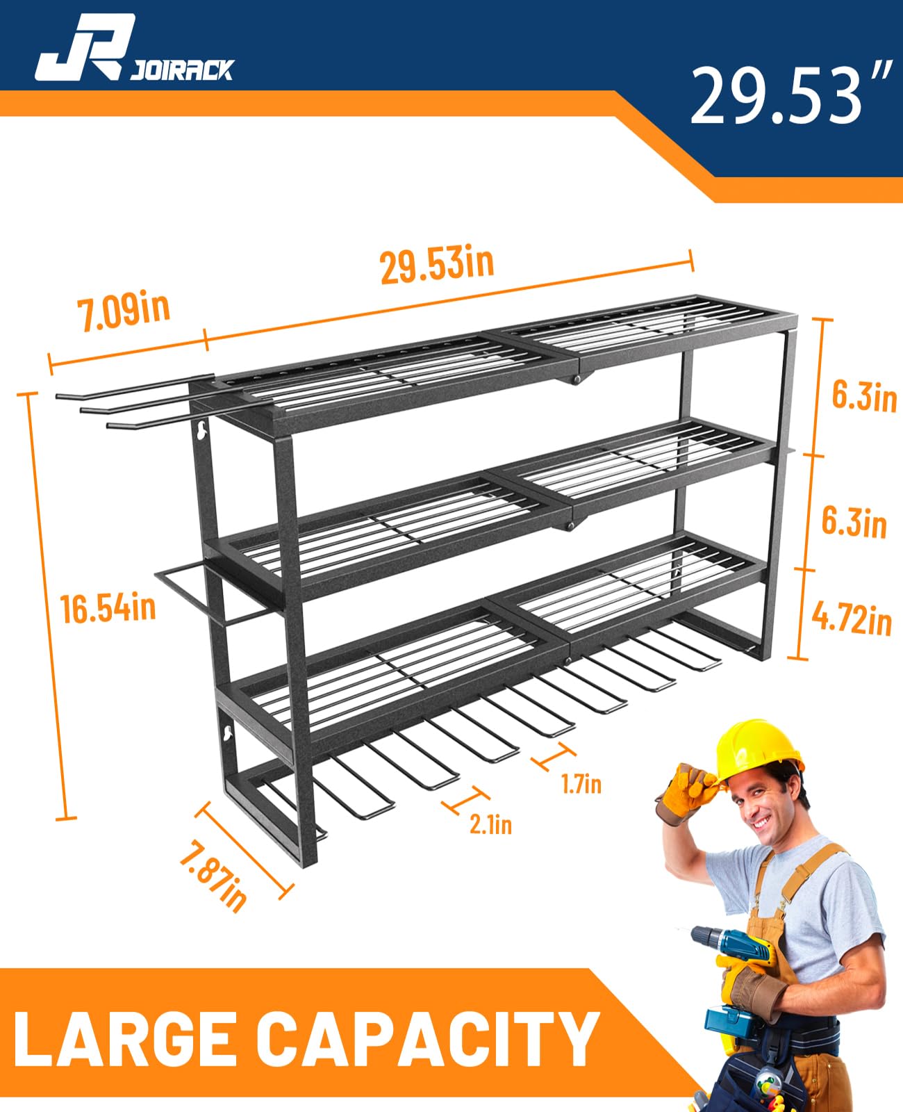 Wall Mount Power Tool Organizer with 4 Tiers & 8 Drill Holders - Heavy Duty Garage Tool Storage Rack for Drills, Wrenches & Screwdrivers - Perfect Workshop Organization & DIY Gift for Men, Husband, Father - Ideal for Garage, Shed & Home Improvement Projects
