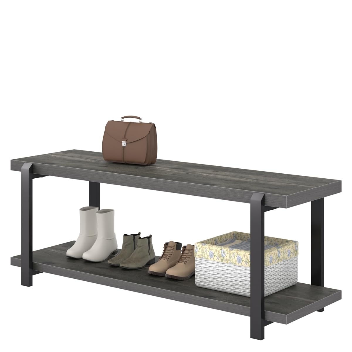 EXCEFUR 47 Inch Shoe Bench with Storage - Rustic Wood & Metal Entryway Bench, Shoe Rack & Seat for Hallway, Mudroom & Living Room Organization