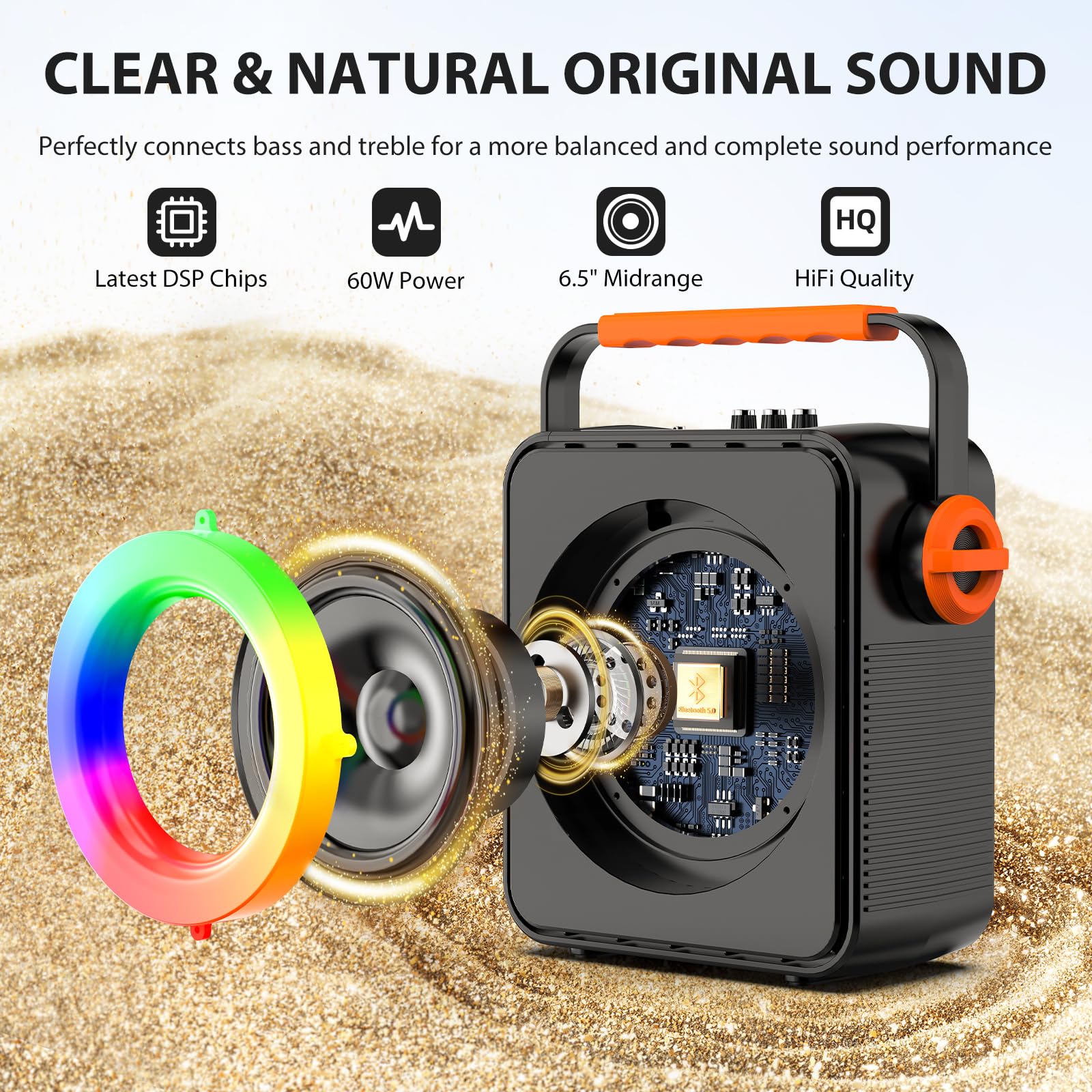 Portable Bluetooth 5.3 Karaoke Machine with 6.5