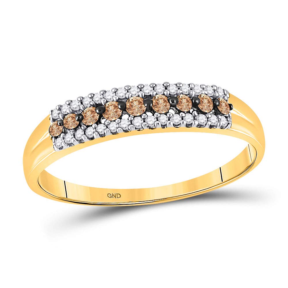 10K Solid Yellow Gold Round Chocolate Brown Diamond Ring - 1/5 Ct Wedding Band for Engagement & Anniversary - Perfect for Romantic Proposals, Bridal Jewelry & Special Occasion Gifts