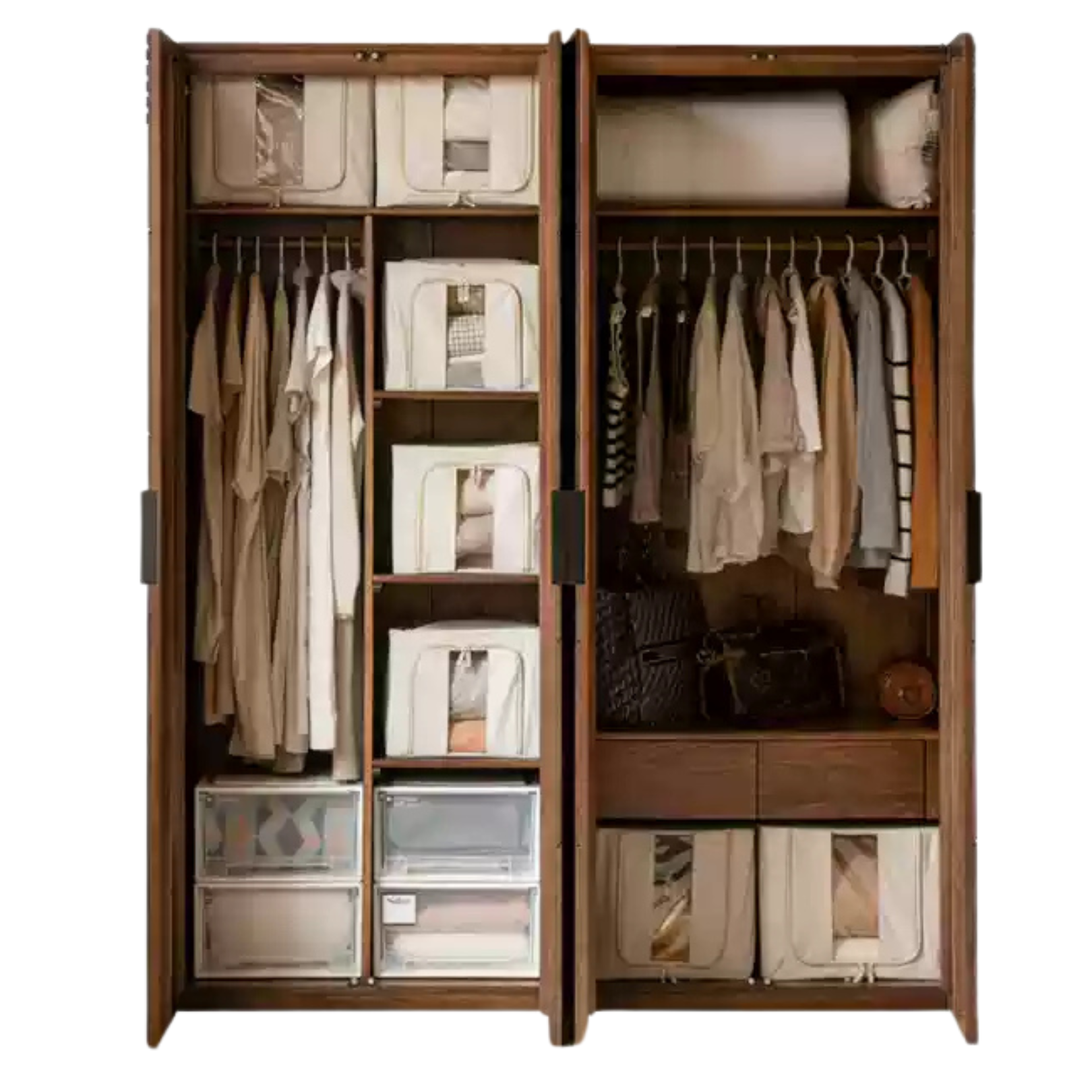 Premium Black Walnut Solid Wood Wardrobe & Storage Cabinet - Spacious Closet Organizer for Bedroom, Living Room, and Office