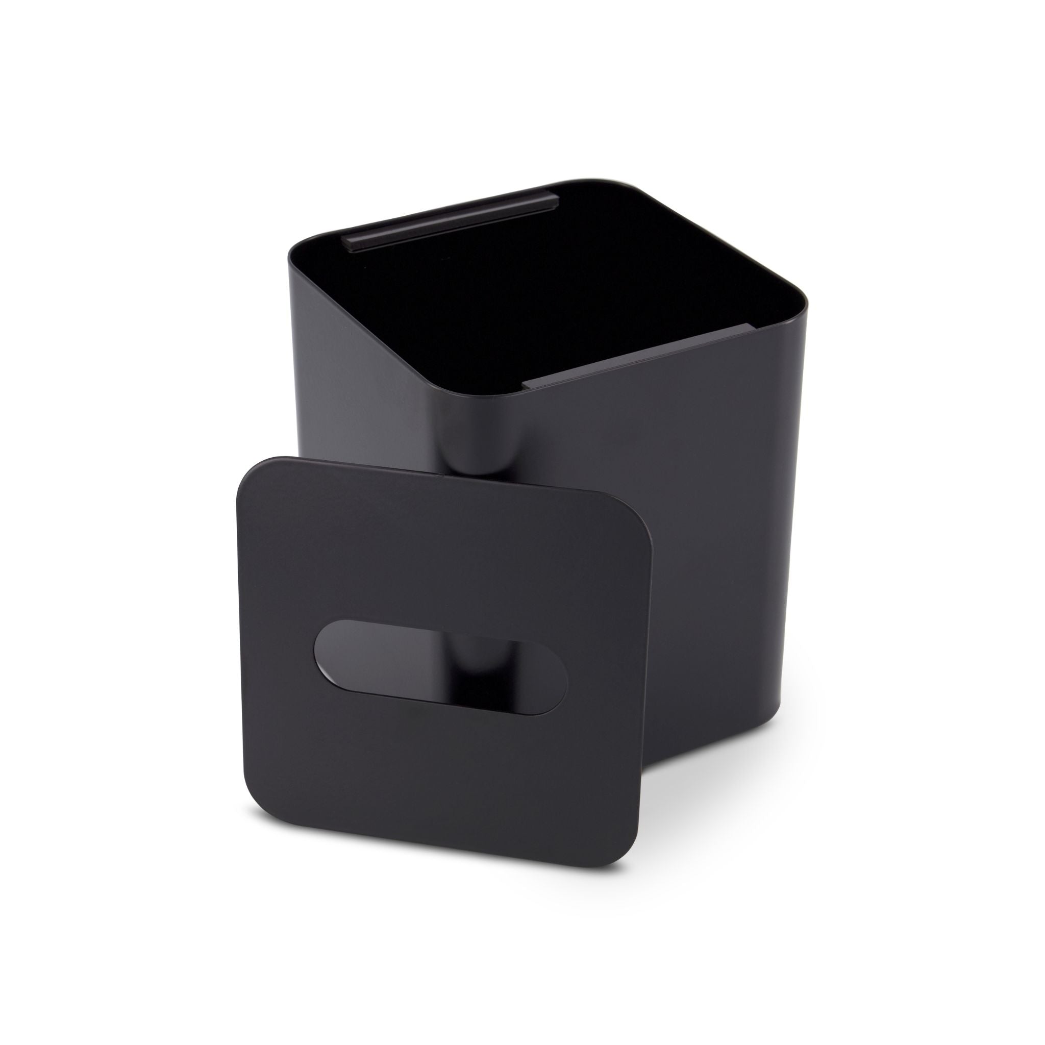 DESIGNSTUFF Square Tissue Box with Metal Lid - Black & Black | Modern Home Decor for Living Room, Bedroom, or Office