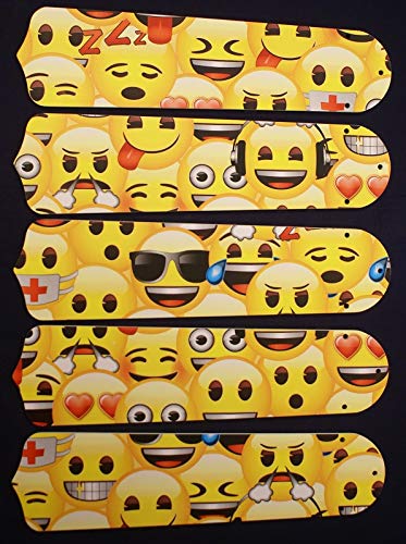 52 Inch Yellow Emoji Ceiling Fan Blades - Fun Kids Room Decor, Bedroom Cooling Fan Replacement Parts for Home & Office