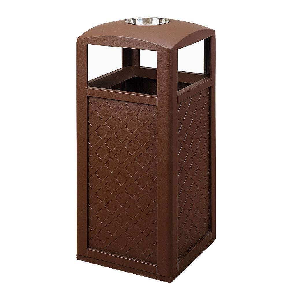Commercial Stainless Steel Trash Can with Ash Tray - Indoor & Outdoor Garbage Bin for Office, Restaurant, Coffee Shop - Durable Metal Waste Container with Decorative Panel