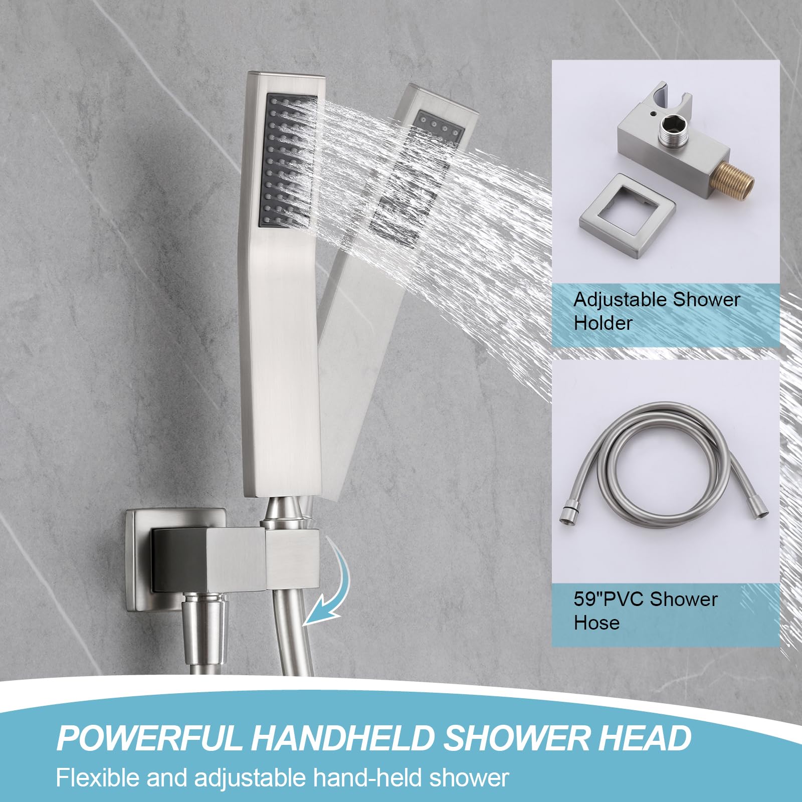 Luxury 10 Inch Rainfall Shower Head System with Hand Shower - Brushed Nickel Wall Mounted Bathroom Faucet Set & Angle Arm - Perfect for Modern Bathroom Renovation and Spa-Like Shower Experience