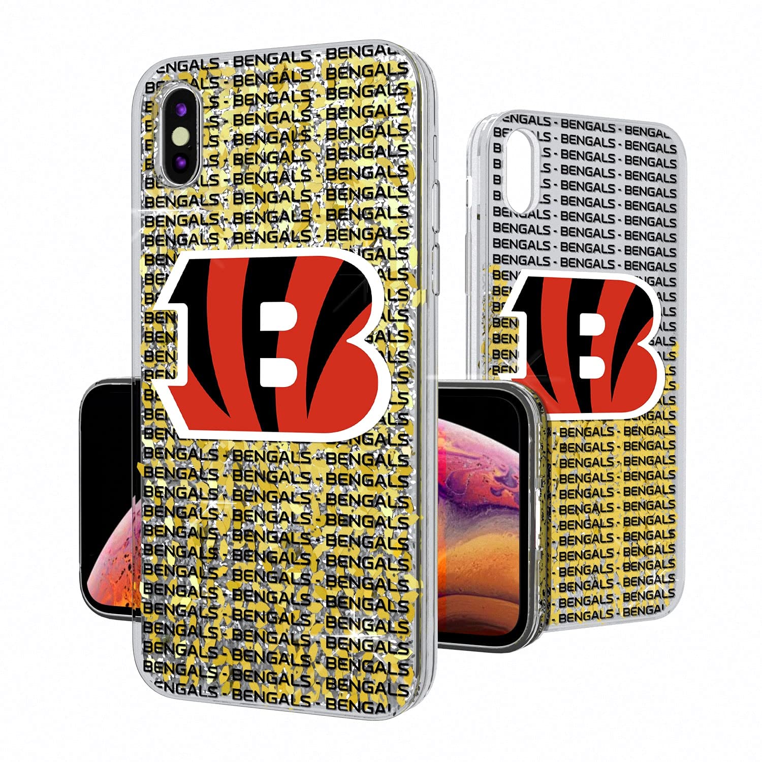 Cincinnati Bengals Glitter iPhone Case - Text Backdrop Design - Perfect for Game Day, Parties & Showcasing Team Spirit