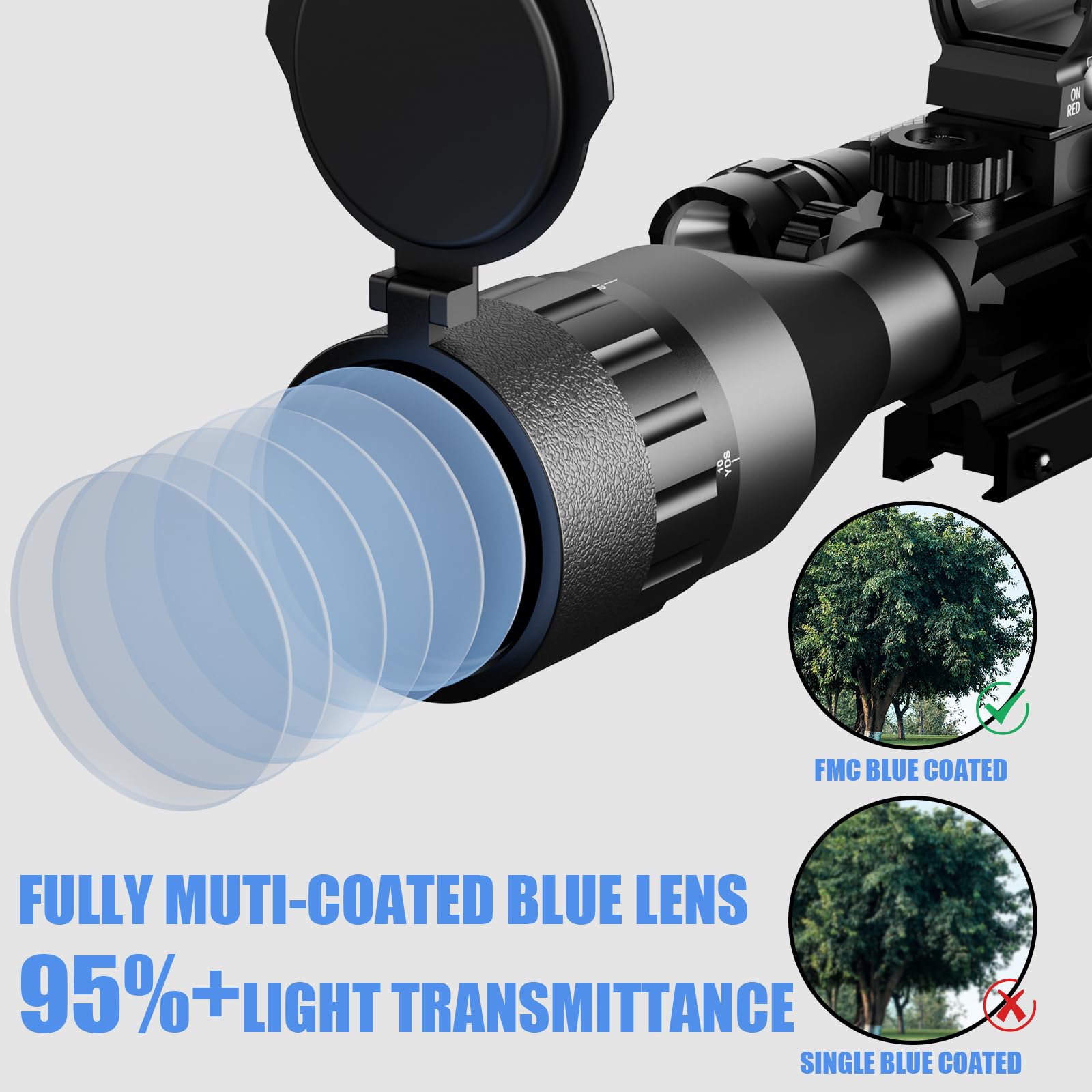 4-16x50AO Rifle Scope with Red/Green Dual Illuminated Reticle | Green Laser Sight | 5-Mode Rail Mount Flashlight | Hunting & Tactical Shooting Accessories | Perfect for Long-Range Target Practice & Outdoor Adventures