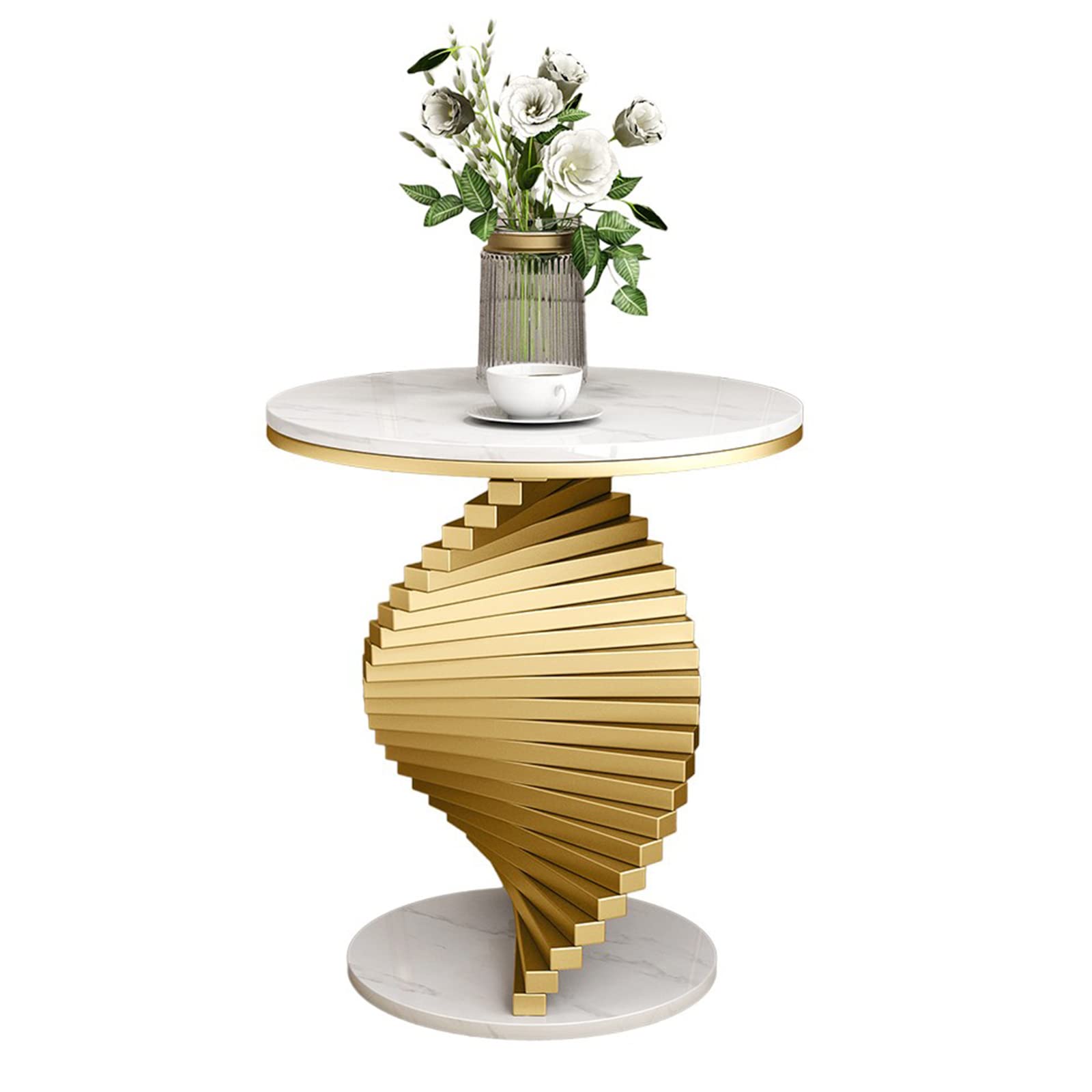 Modern Marble Tower-Shaped Coffee Table - White End Table for Living Room, Bedroom & Balcony - 50x55cm Sofa Side Table & Bedside Decor - Perfect for Small Spaces, Apartments & Home Office Use