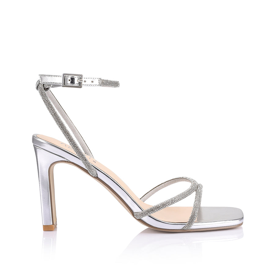 Kian Women's Block Heel Sandals - Comfortable Silver Dress Shoes for Wedding, Party & Evening Out
