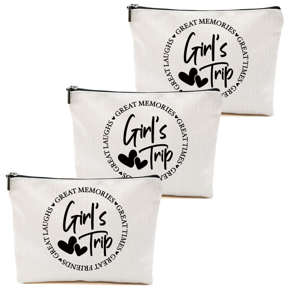 3-Piece Girls Trip Gift Set - Funny Makeup Bags for Best Friends, BFF Weekend Getaway & Vacation Essentials - Perfect Friendship Gifts for Women, Graduation & Wedding Toiletry Bags (Great for Beach Trips, Bachelorette Parties & Girls' Night Out)