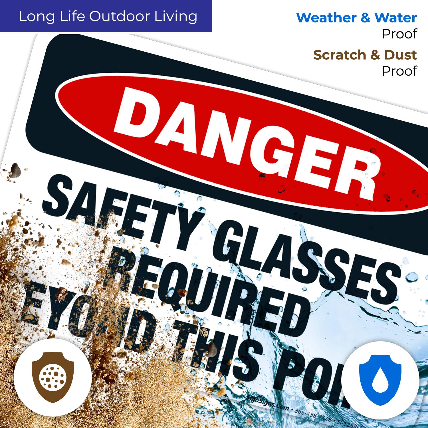Danger Safety Glasses Required Beyond This Point Sign - OSHA Compliant 10x7 Inches, 4 Mil Vinyl Decal Sticker - Weather Resistant, UV Protected, Long Lasting - Made in USA - Perfect for Construction Sites, Warehouses & Industrial Areas